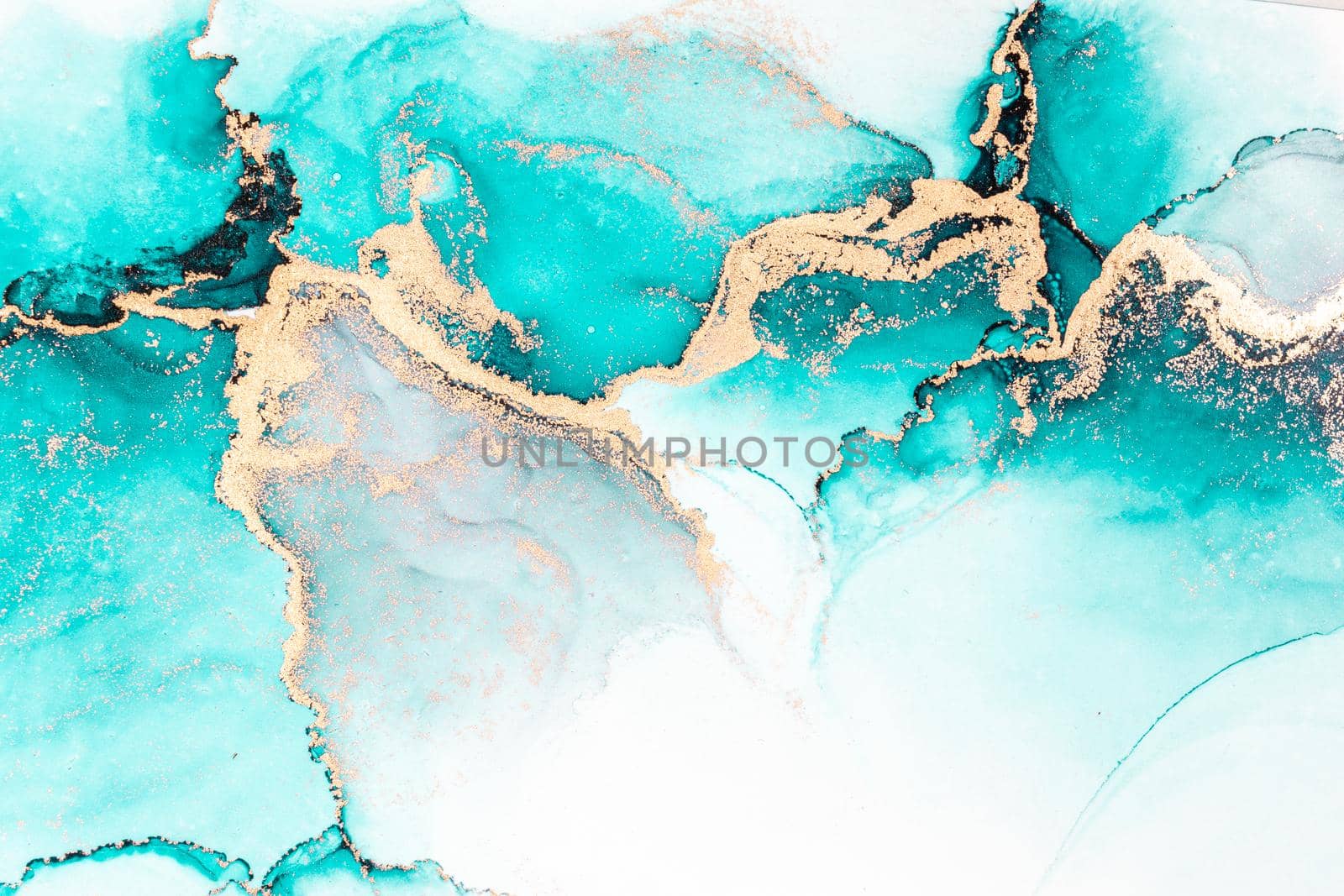 Ocean blue abstract background of marble liquid ink art painting on paper . by biancoblue