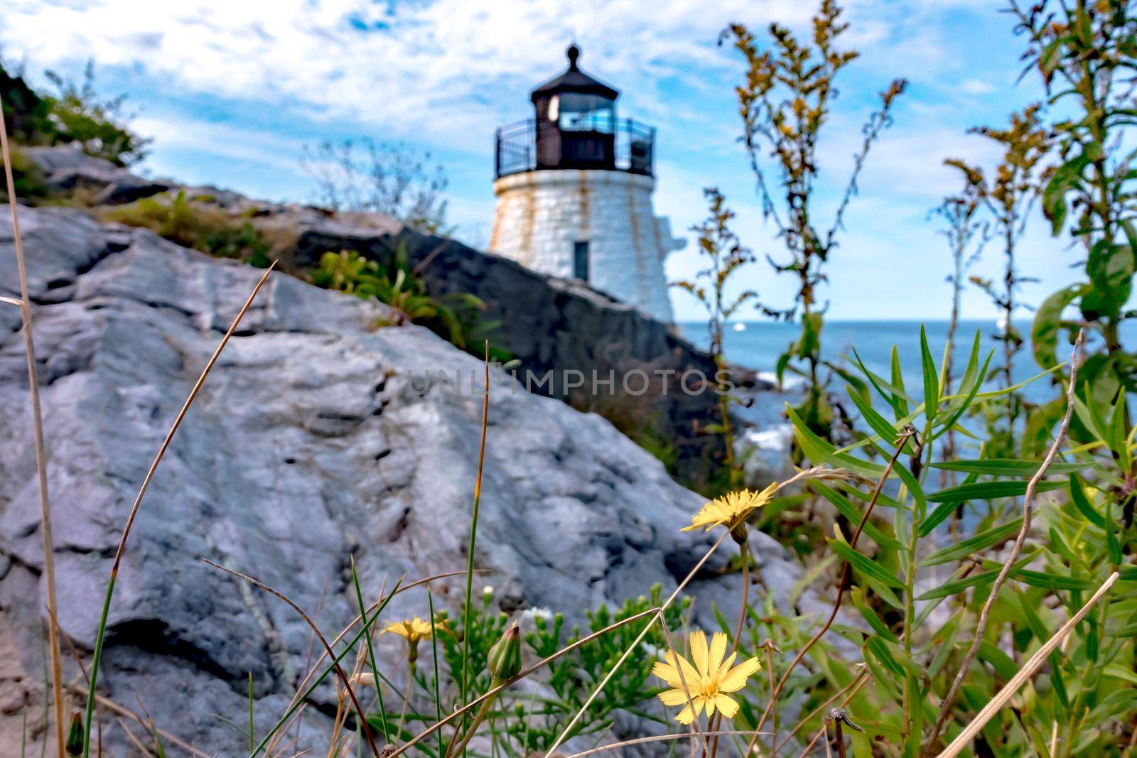 Scenic view of white Castle Hill Lighthouse, Newport, Rhode Island by digidreamgrafix