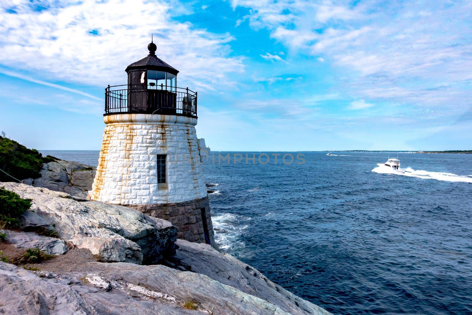 Scenic view of white Castle Hill Lighthouse, Newport, Rhode Island by digidreamgrafix