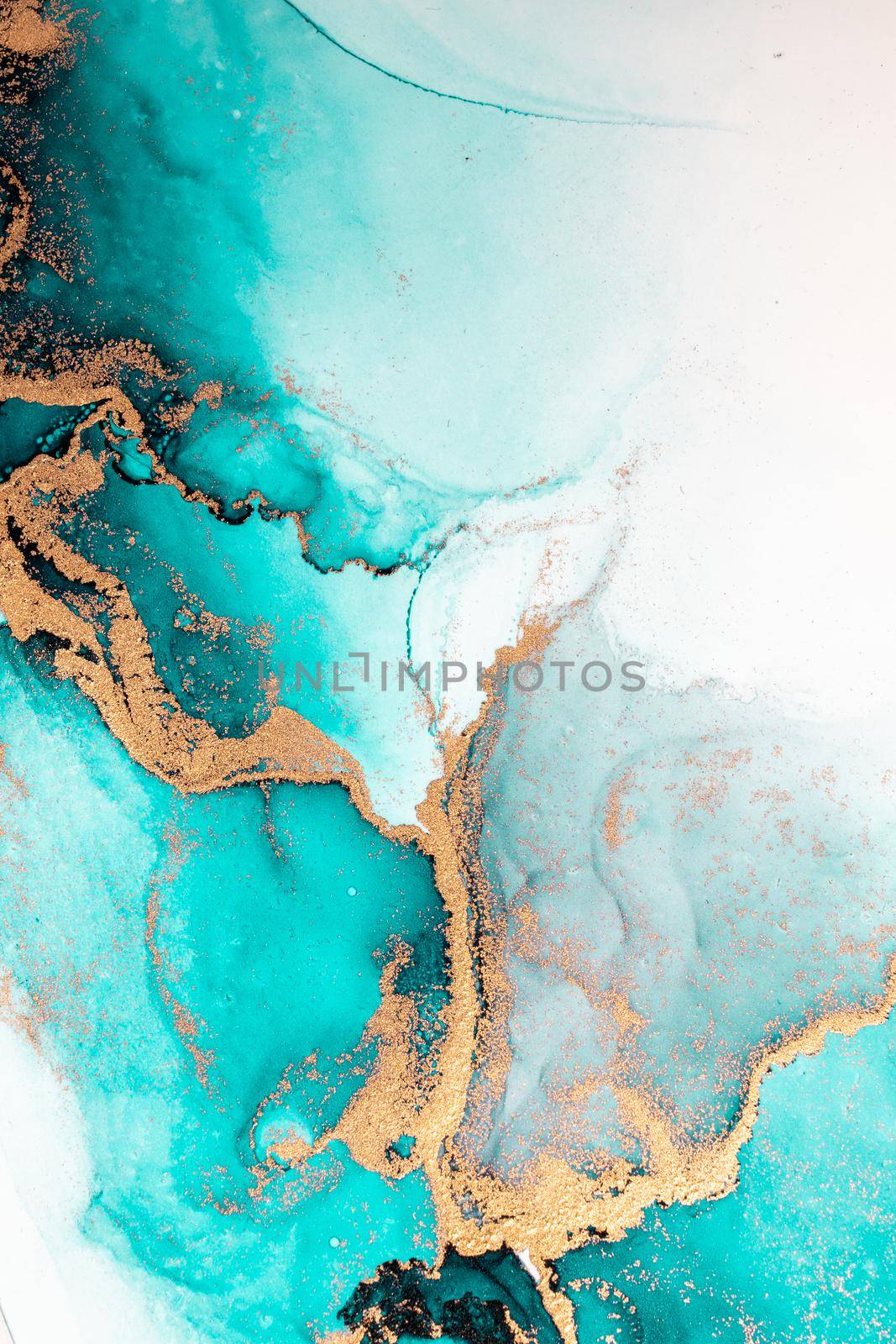 Ocean blue abstract background of marble liquid ink art painting on paper . Image of original artwork watercolor alcohol ink paint on high quality paper texture .