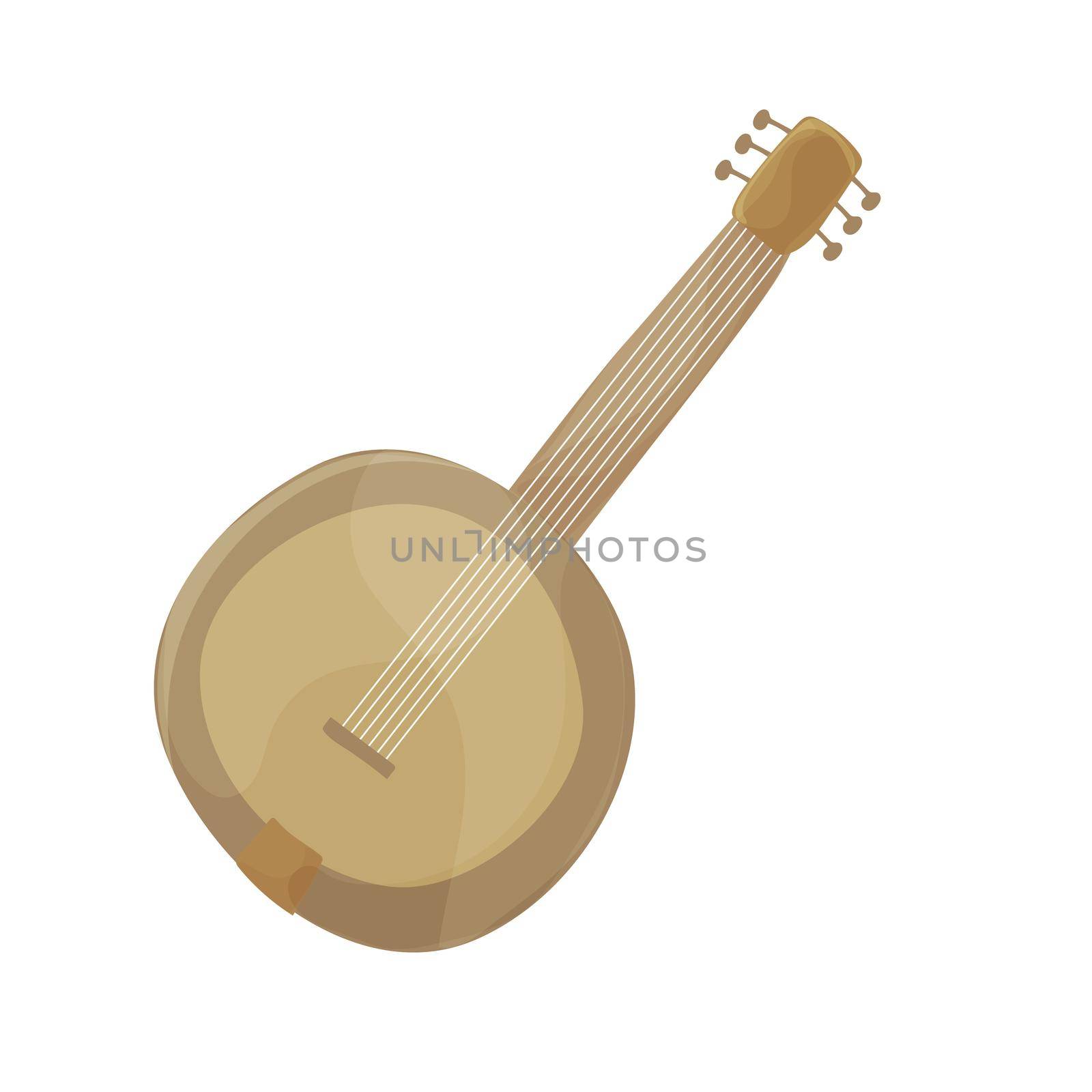 Colorful cartoon lute. String musical instrument. Music vector illustration for icon, badge, brochure or banner decoration