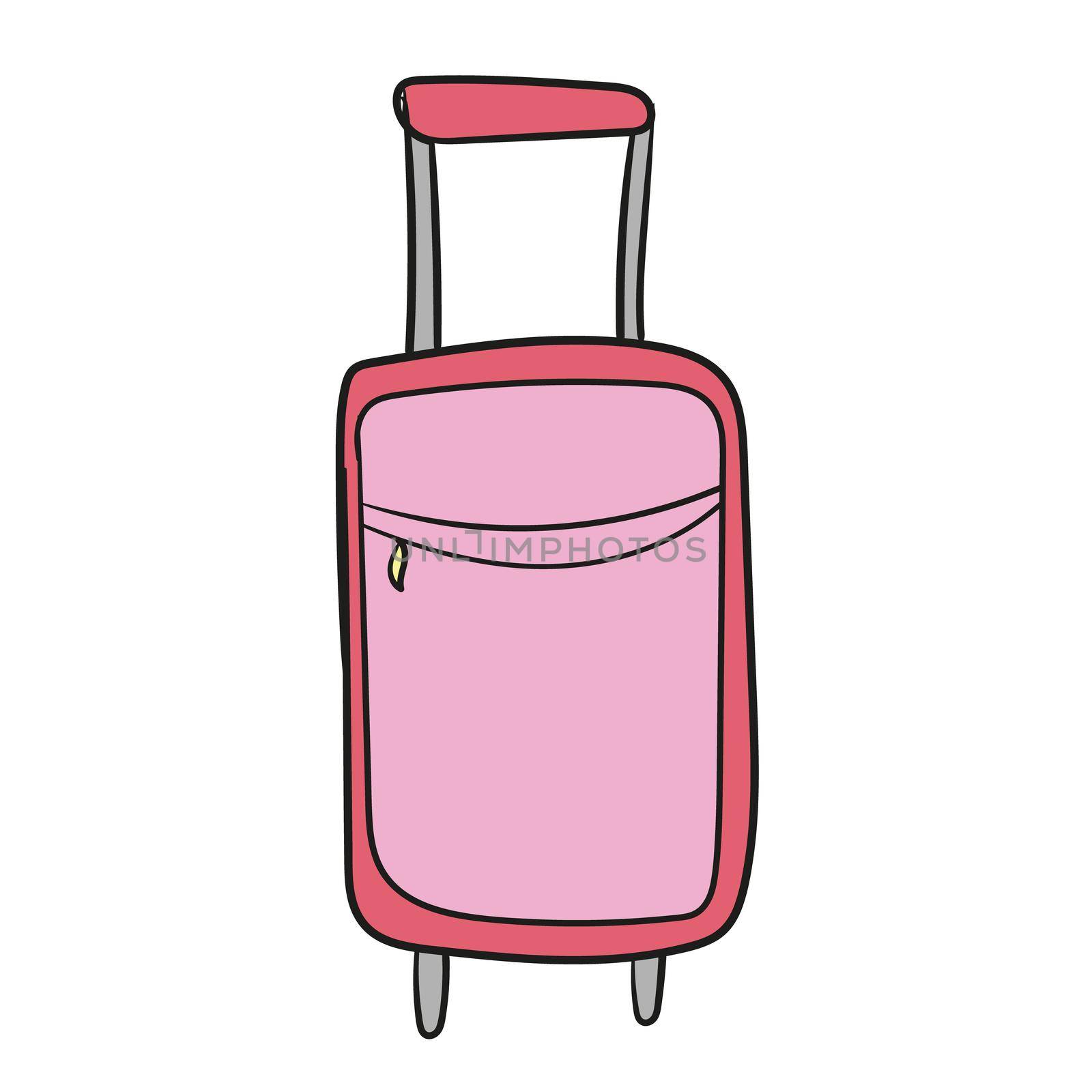 Suitcase for traveling on wheels. In a cartoon style. On white background by natali_brill