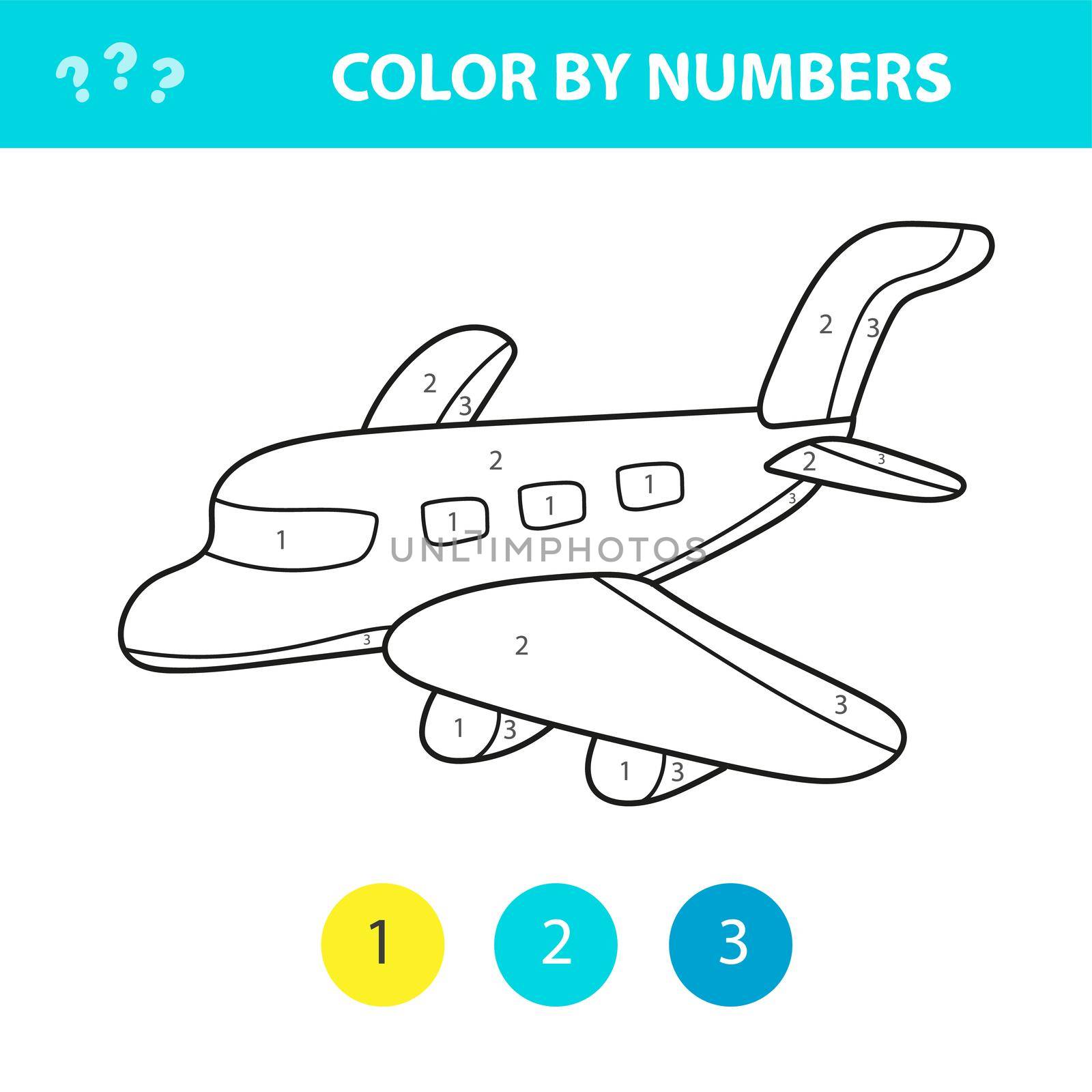 Coloring by numbers cute vector plane. Educational game for children by natali_brill