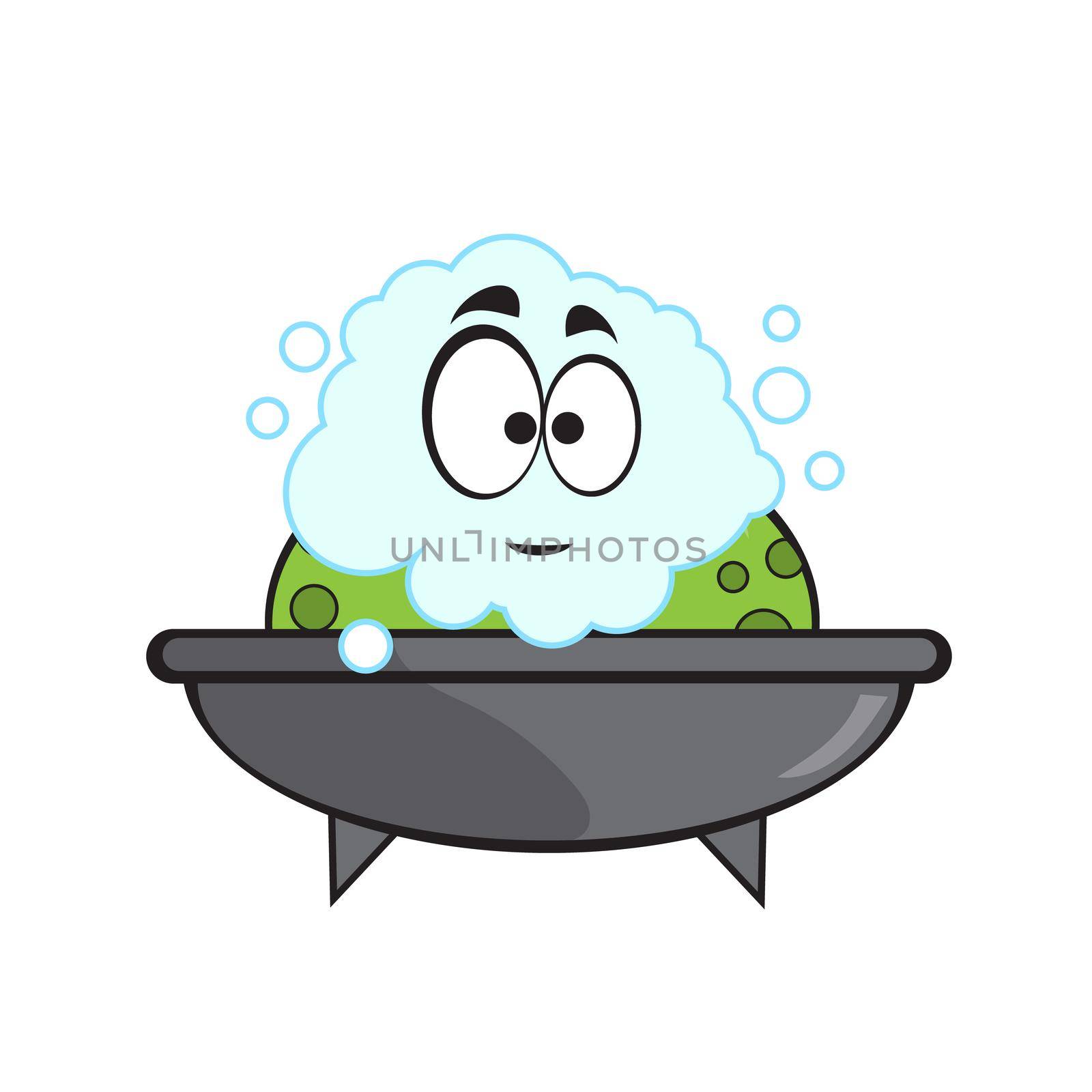 Cute frog taking bubble bath in bathtub. Cute cartoon animal illustration by natali_brill