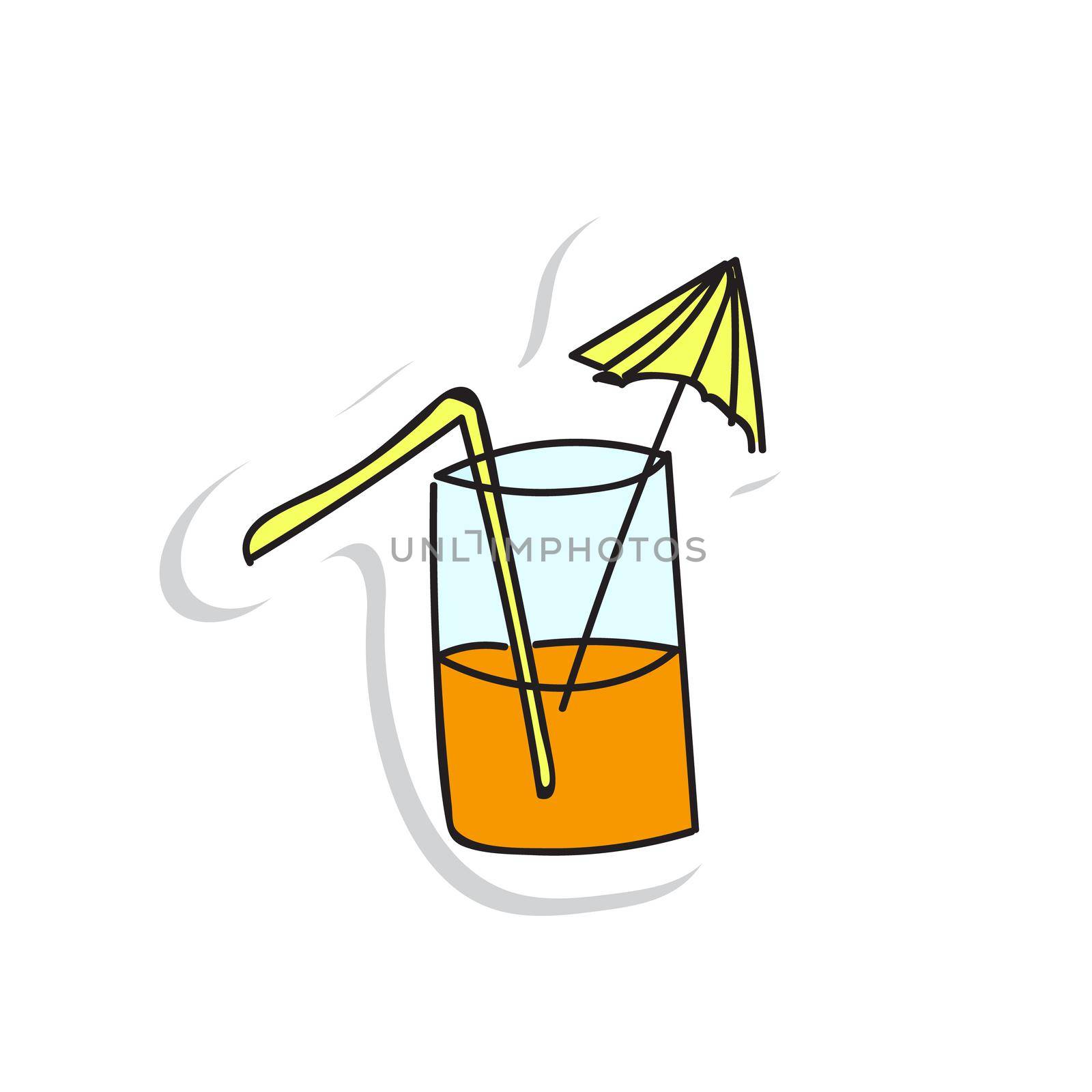 Sticker - Summer cocktail. Juice in glass with an umbrella on white background. Sweet summer drink. For cafe menus and restaurants