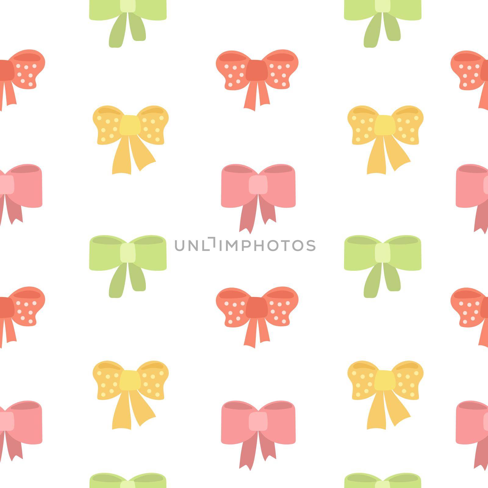 Seamless pattern with cartoon bows in bright colors. Cute childrens vector illustration