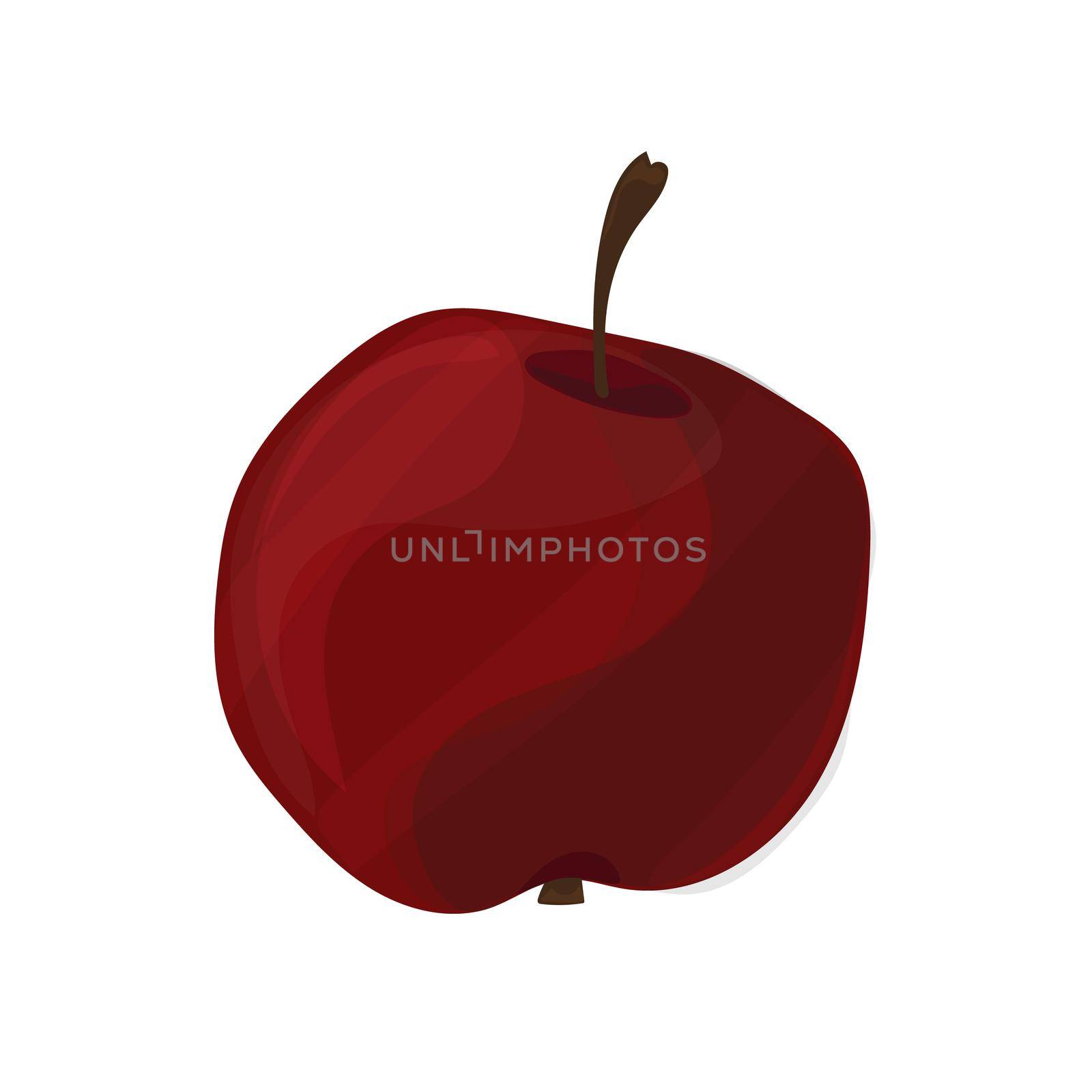 Red apple with highlights. Cartoon style. Vector illustration on white background