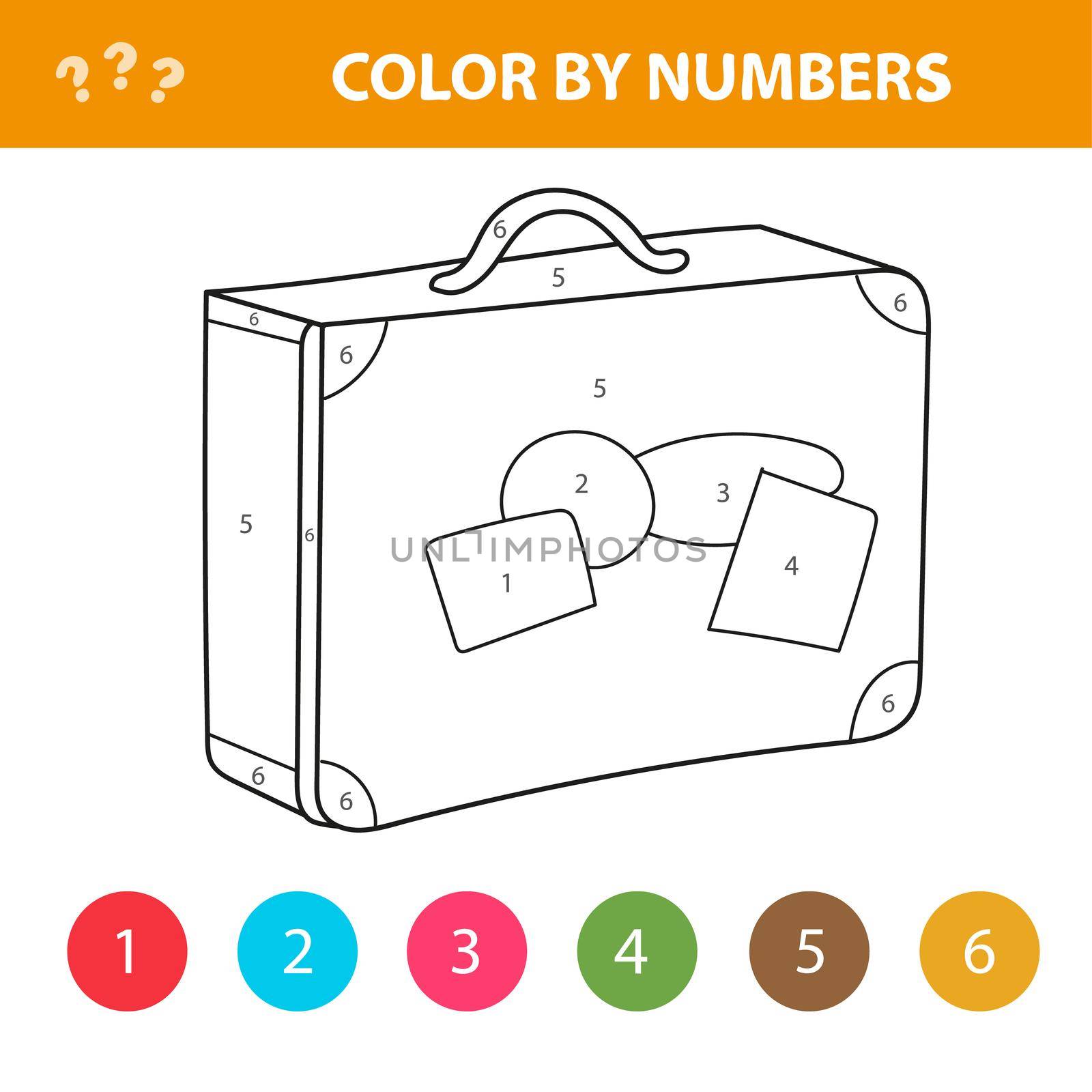Travel suitcase. Color by numbers. Coloring book for children. by natali_brill