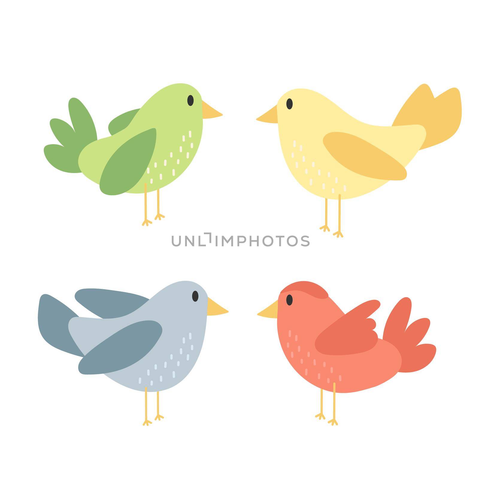 Cute bird animal - cartoon vector in hand drawn simple style on white. Set of icons