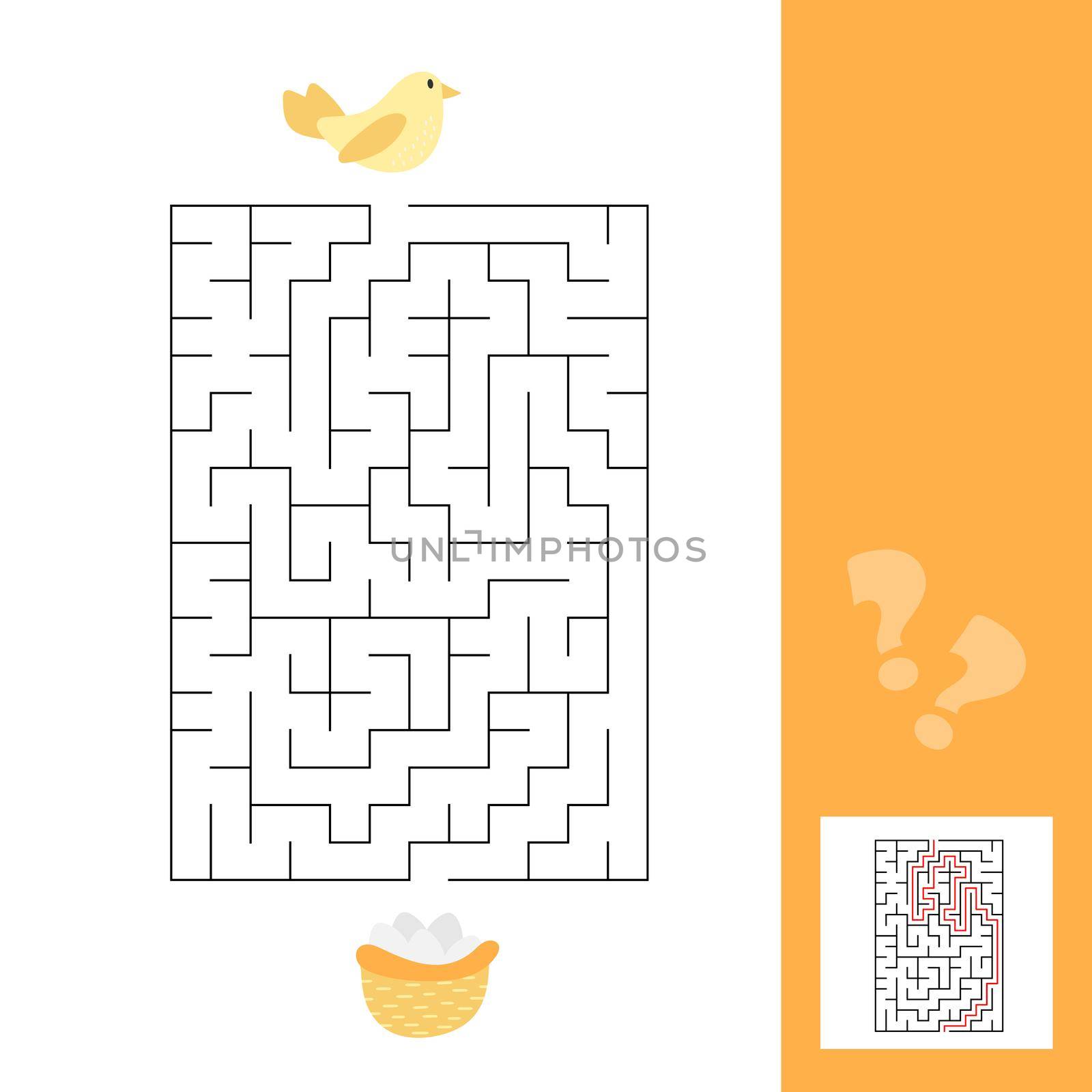Maze game for children, education worksheet. Bird and nest with eggs. Kids activity sheet. Educational game with answer