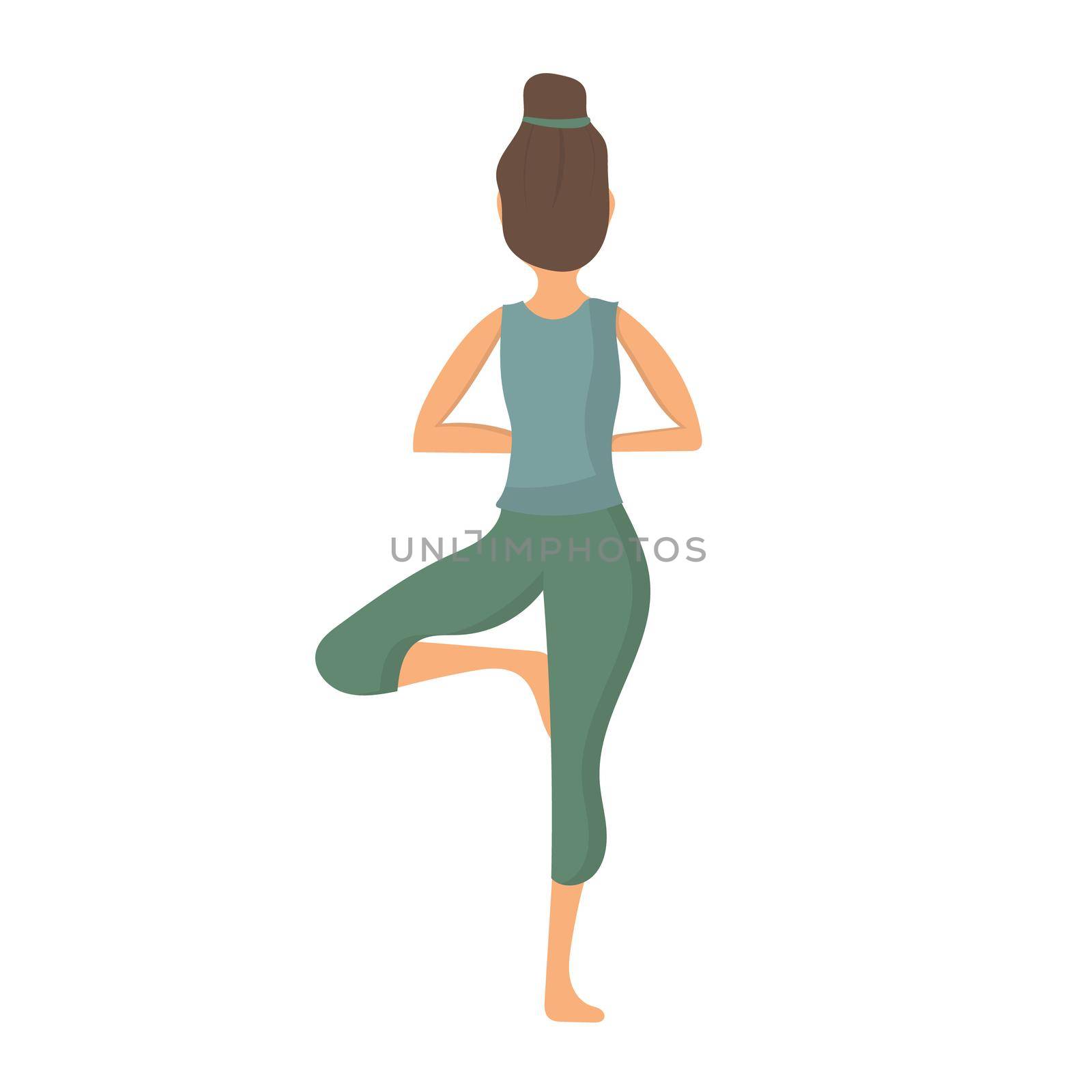 Cartoon young woman standing in vrksasana posture vector flat illustration by natali_brill