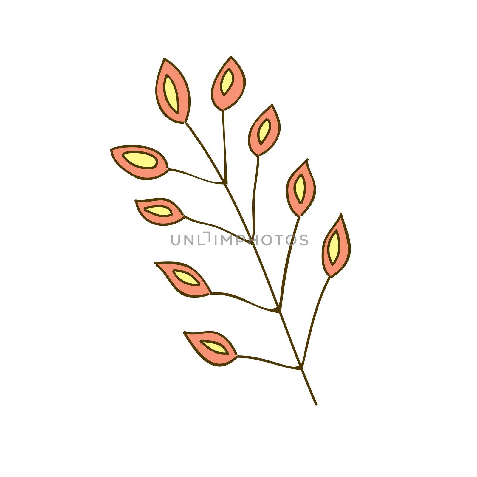 A twig, a plant. A simple doodle illustration drawn by hand. Simple element for design. Icon on white background