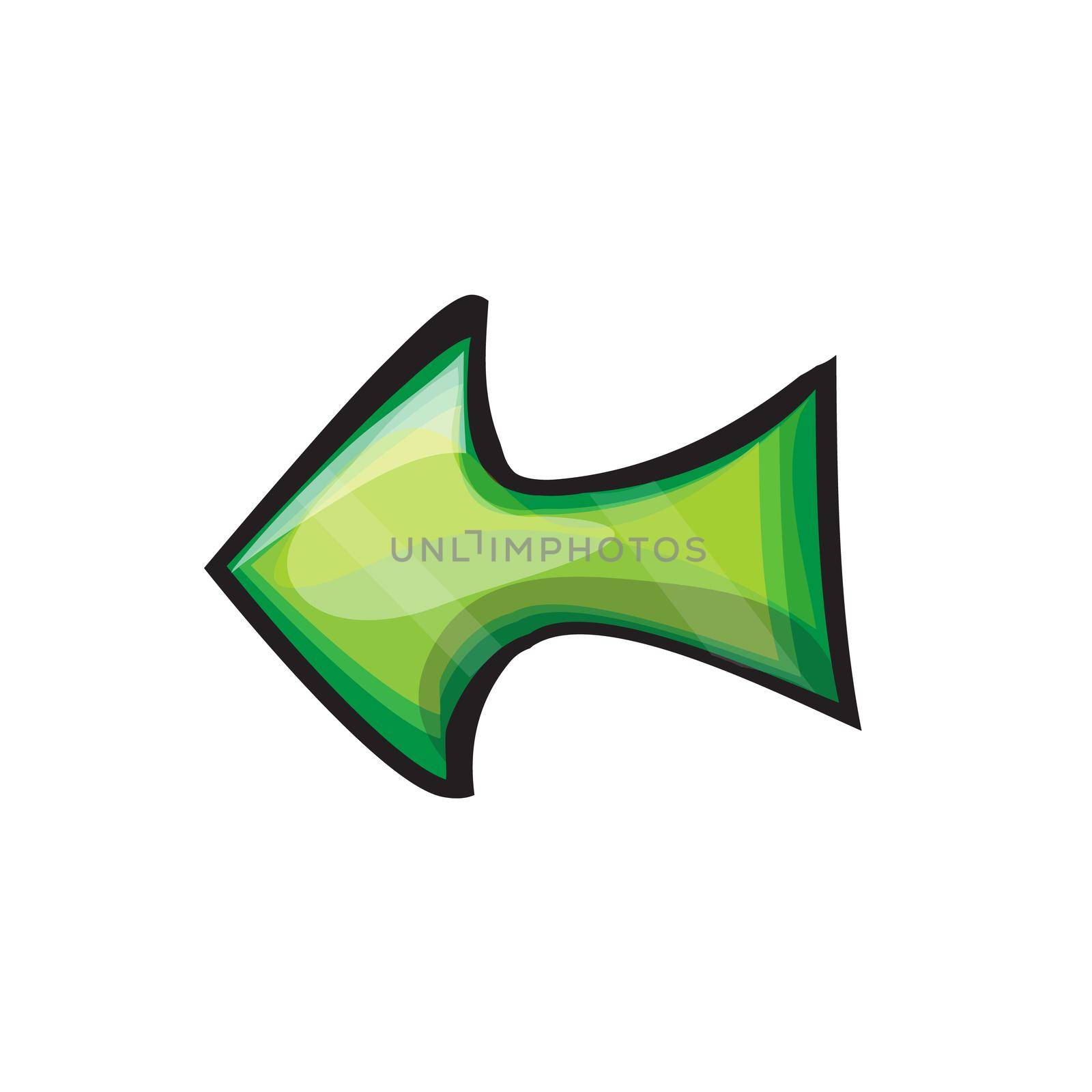 Left abstract arrow sign in green color for ui, app, games. Cartoon icon on white background
