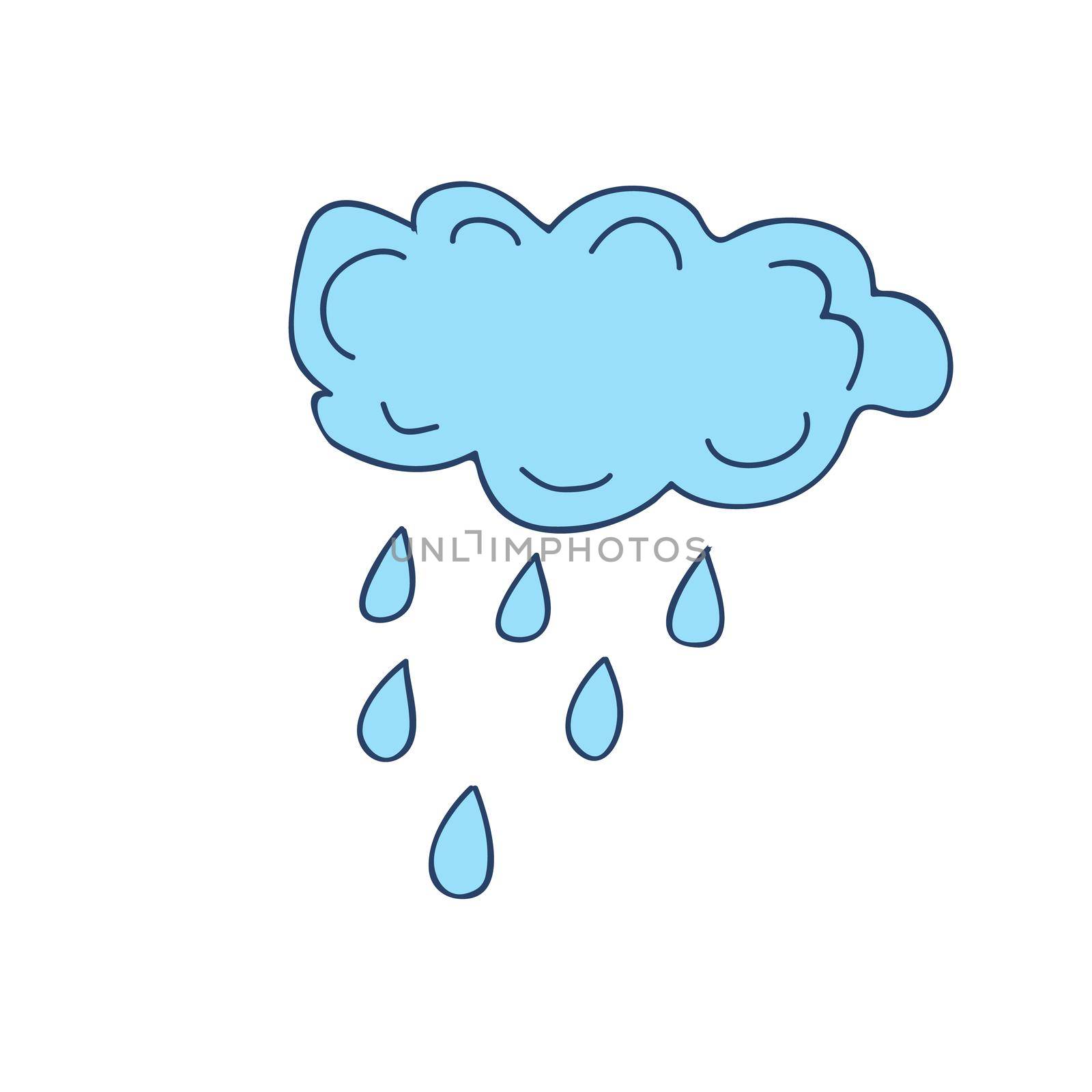 Cute hand drawn print with rain cloud. Simple vector illustration on white