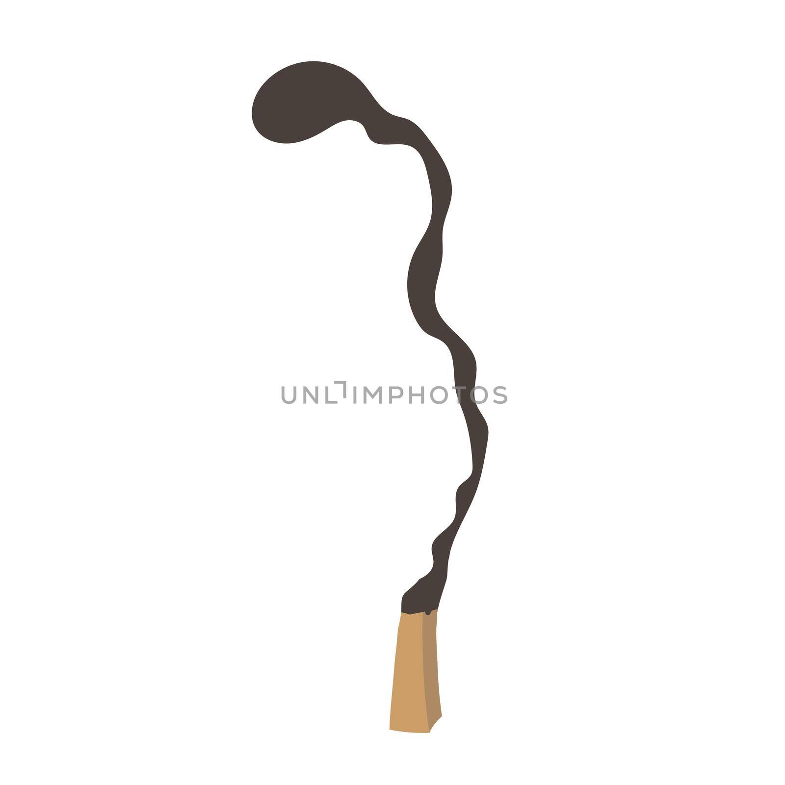 Burnt match. Black charred stick. Flat simple cartoon style, on white background