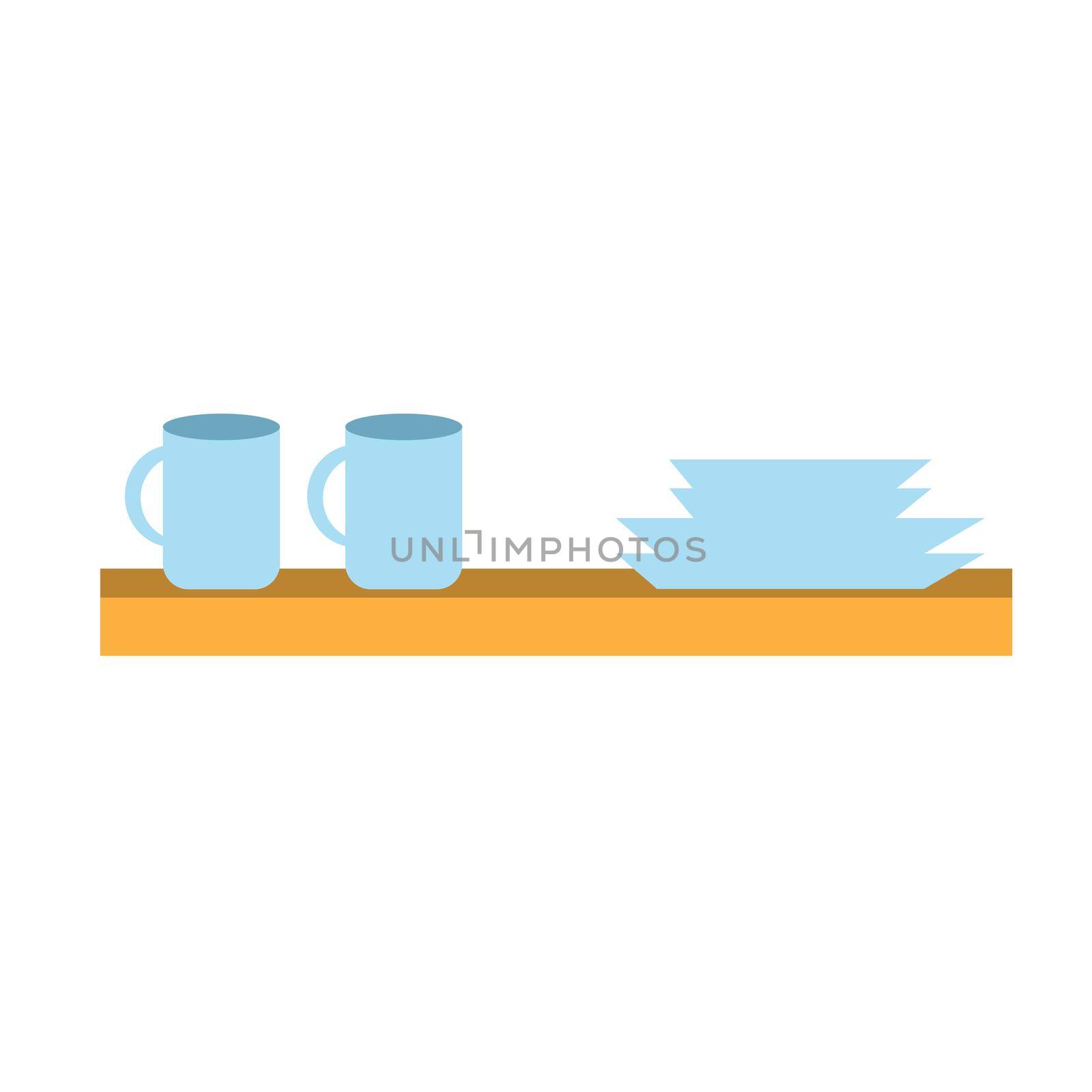 Kitchen shelf with tableware. Kitchen shelves with cooking tools. Home interior icon. Vector illustration in flat style on white background