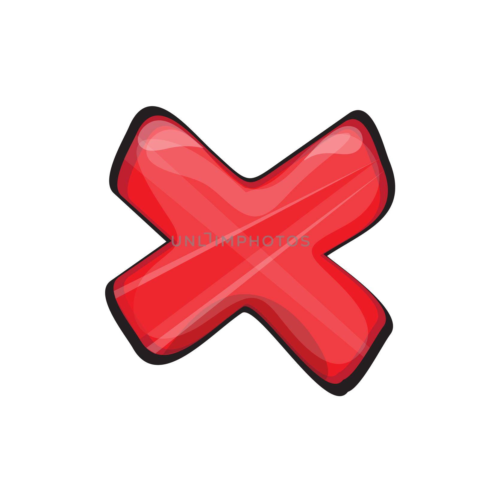 Cross icon for games, applications. Cute cartoon buttons design. Isolated vector, ui.