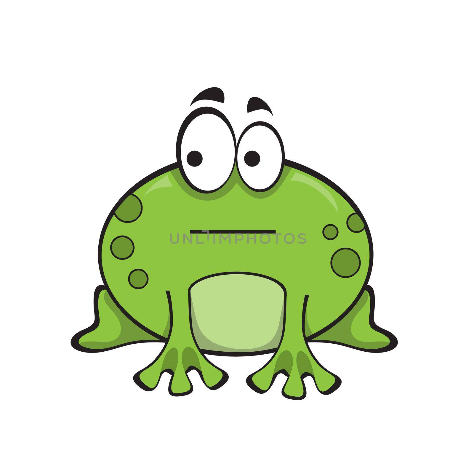 Cute green frog with indifferent emotion. The frog looks to the side. Cartoon icon on white