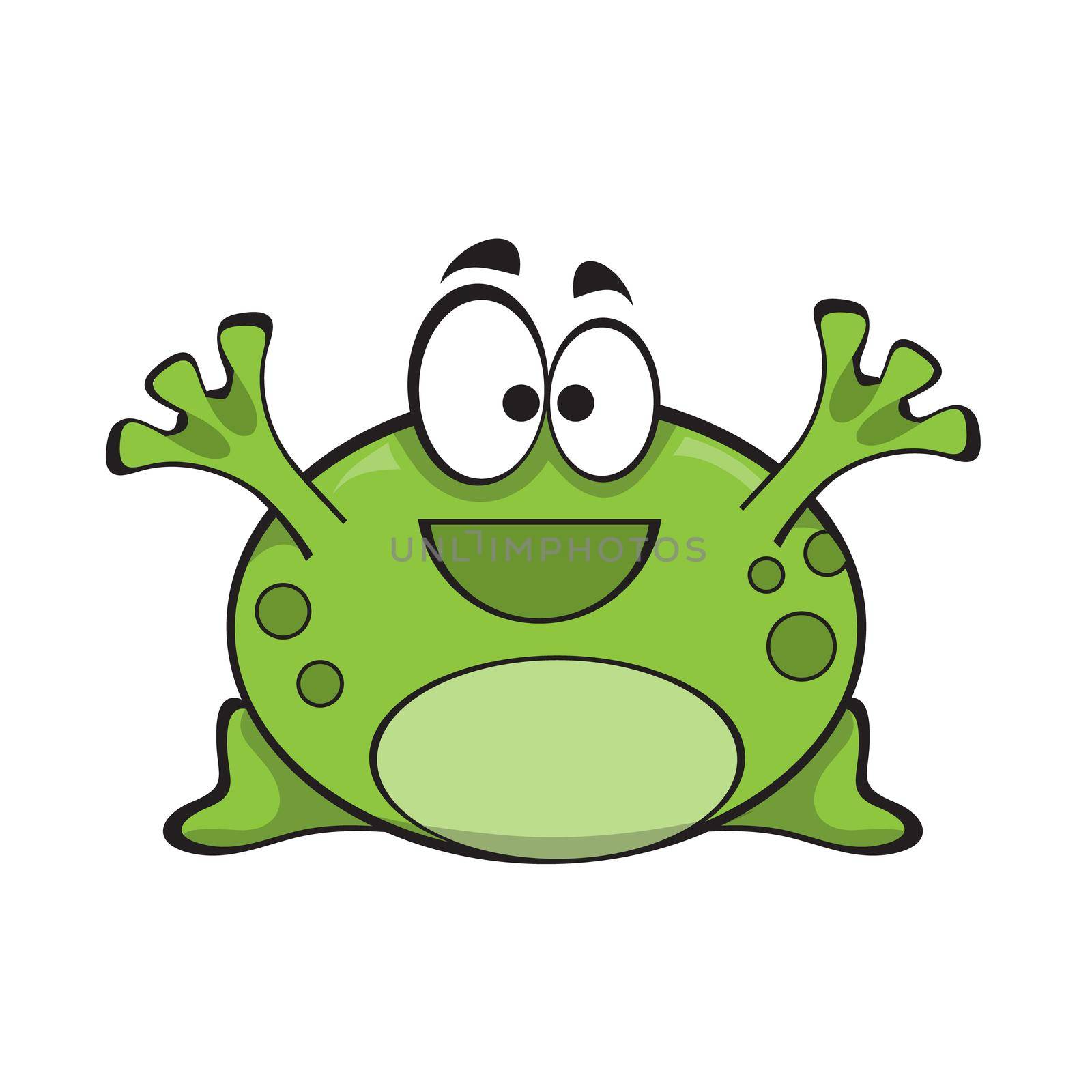 Cute smiling green frog, cartoon character isolated on white background