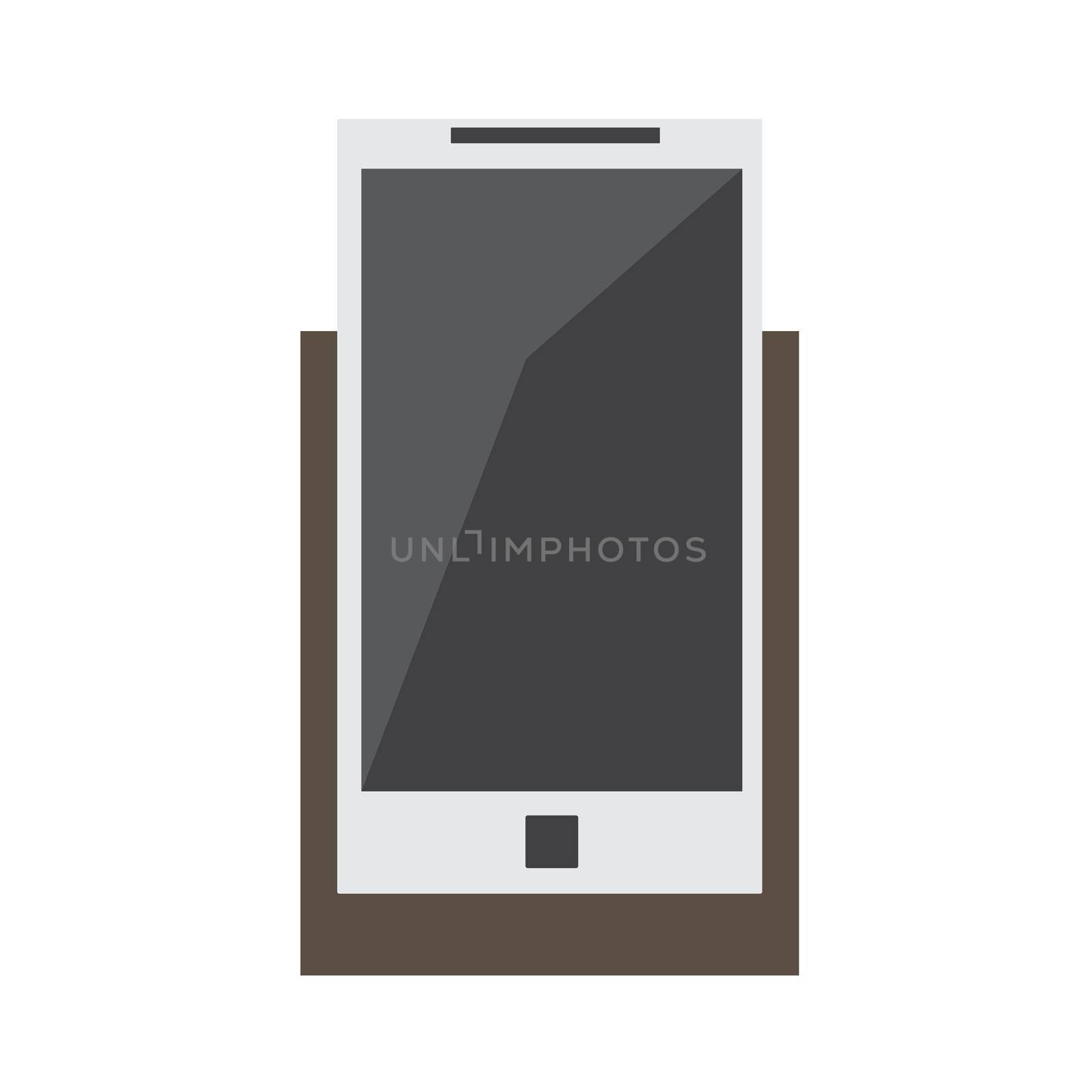 Smartphone on the stand - simple flat icon. Mobile accessories. Phone accessories. Symbol on white space. Vector isolated illustration