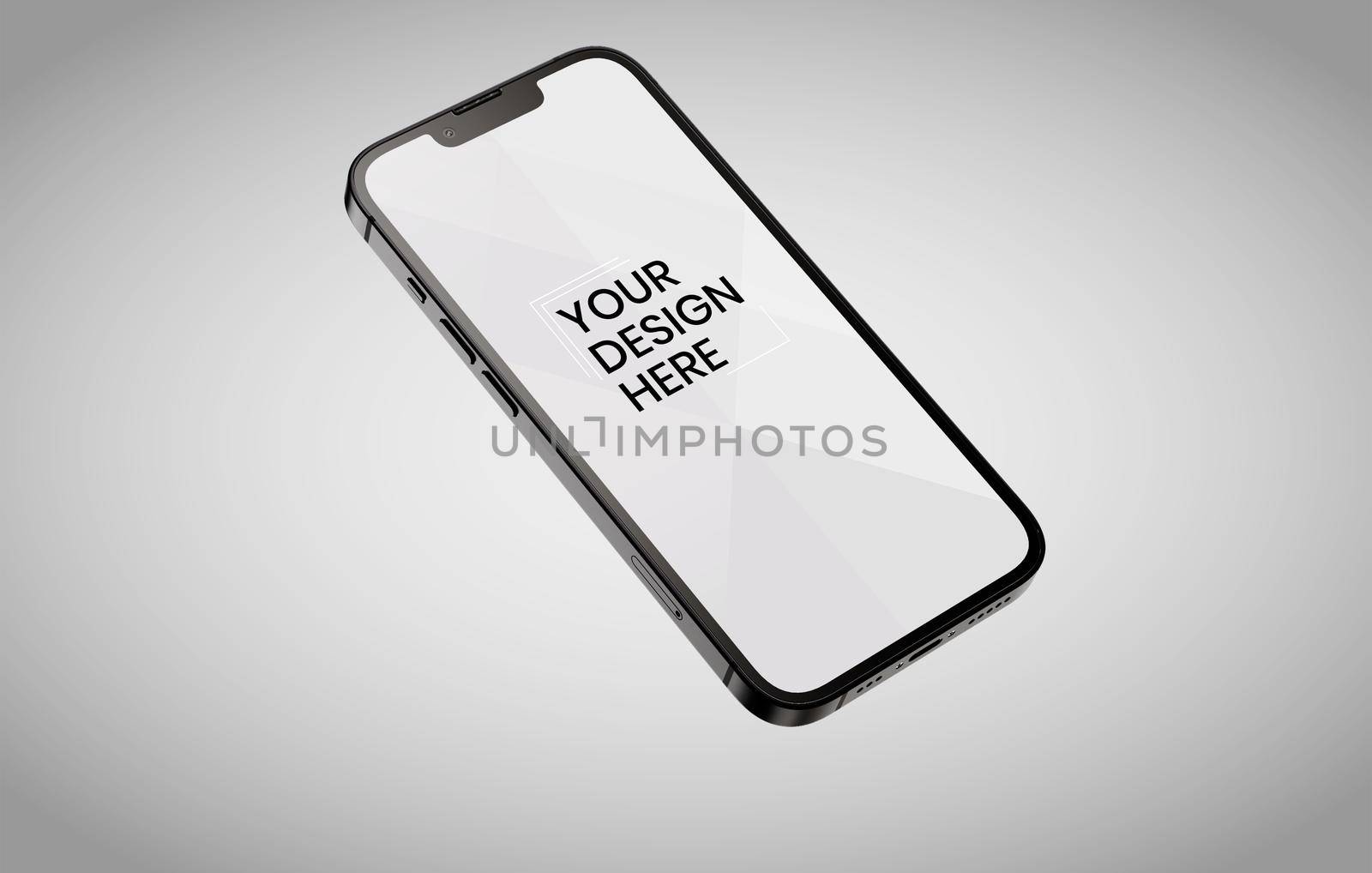 smartphone screen on white background mock up. Phone modern screen design. mock up isolated on gray background PSD. Save with clipping path.