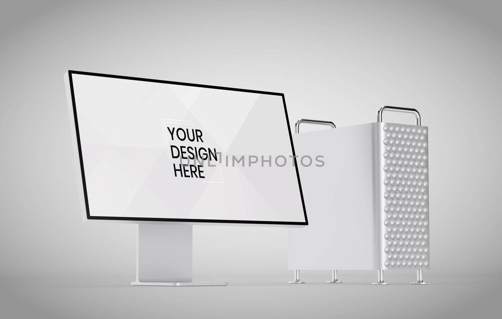 Computer screen on white background mock up. Computer modern monitor design. mock up isolated on gray background PSD. Save with clipping path.
