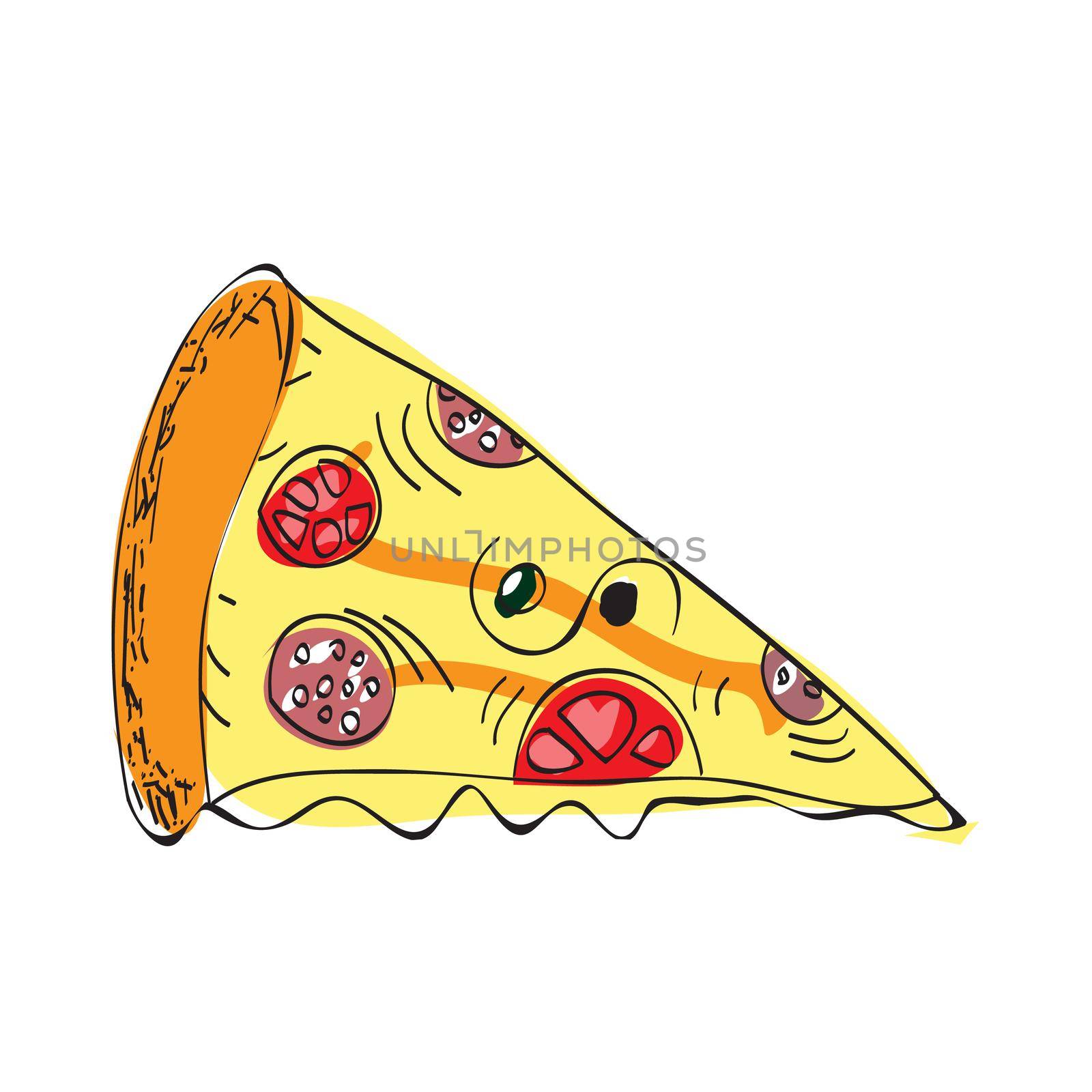 Pizza slice - vector sketch icon isolated on background. Hand drawn simple style