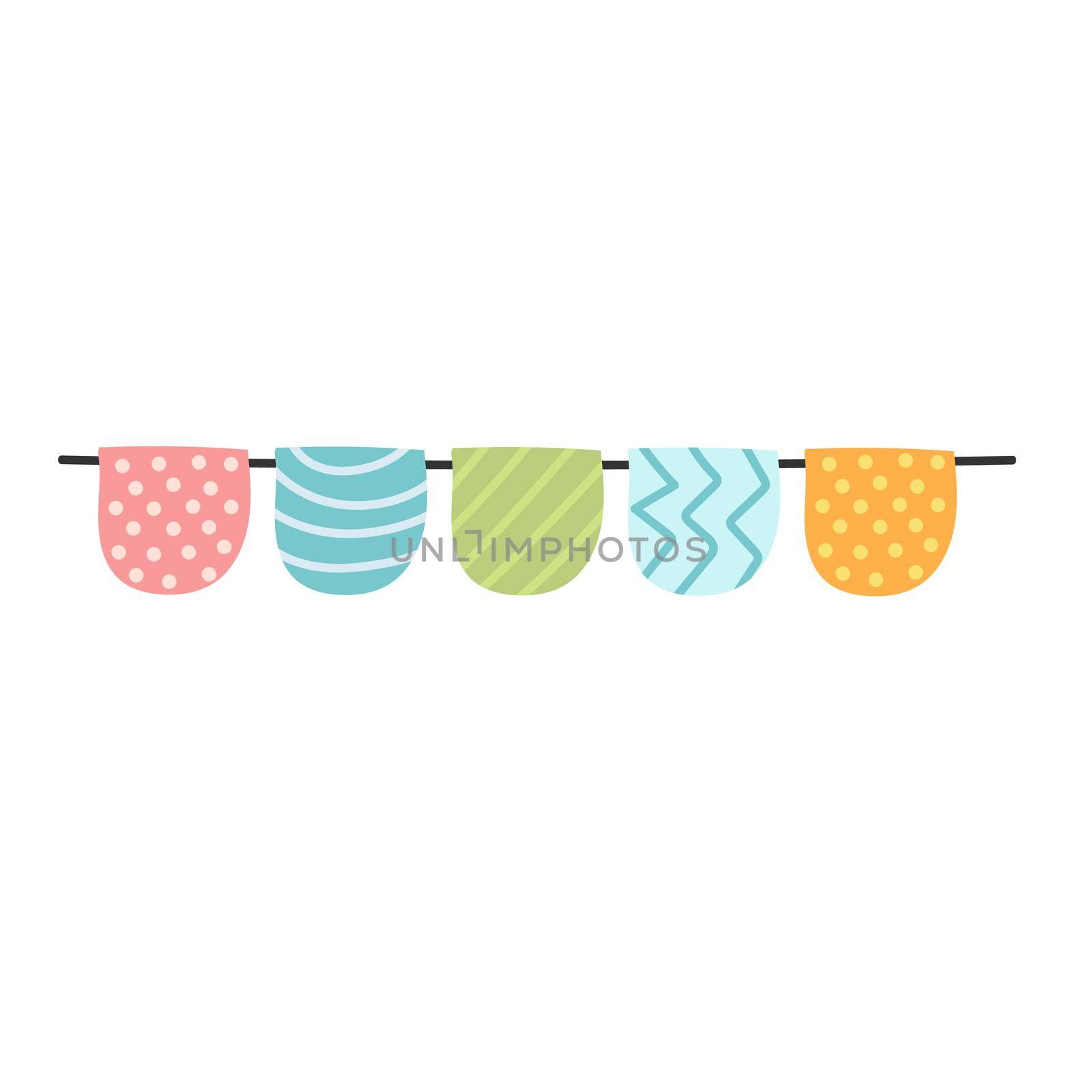 Vector cute pennants icon. Beautiful flags in hand drawn style. Isolated garland on a white background. Flat cartoon style.