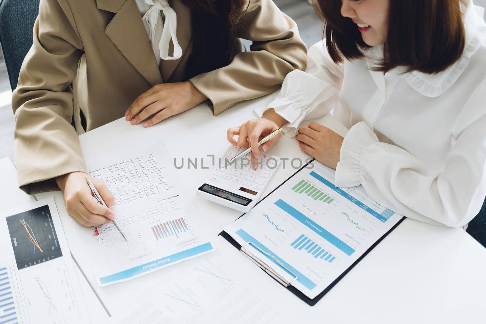 financial, Brainstorming, Data Analysis, Planning, Marketing and Accounting, Economist using calculator to calculate investment documents with partners on profit taking to compete with other companies.