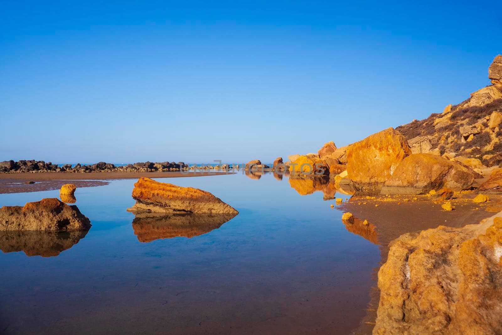 Scenic view of Capo Rossello beach in Realmonte, Agrigento. Sicily