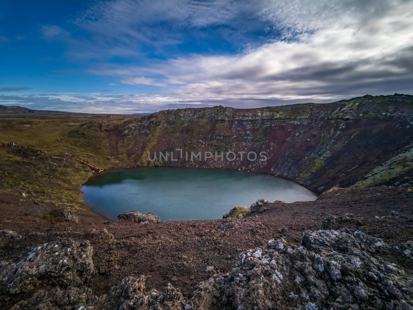 Kerid crater top wide angle in golden circle Iceland