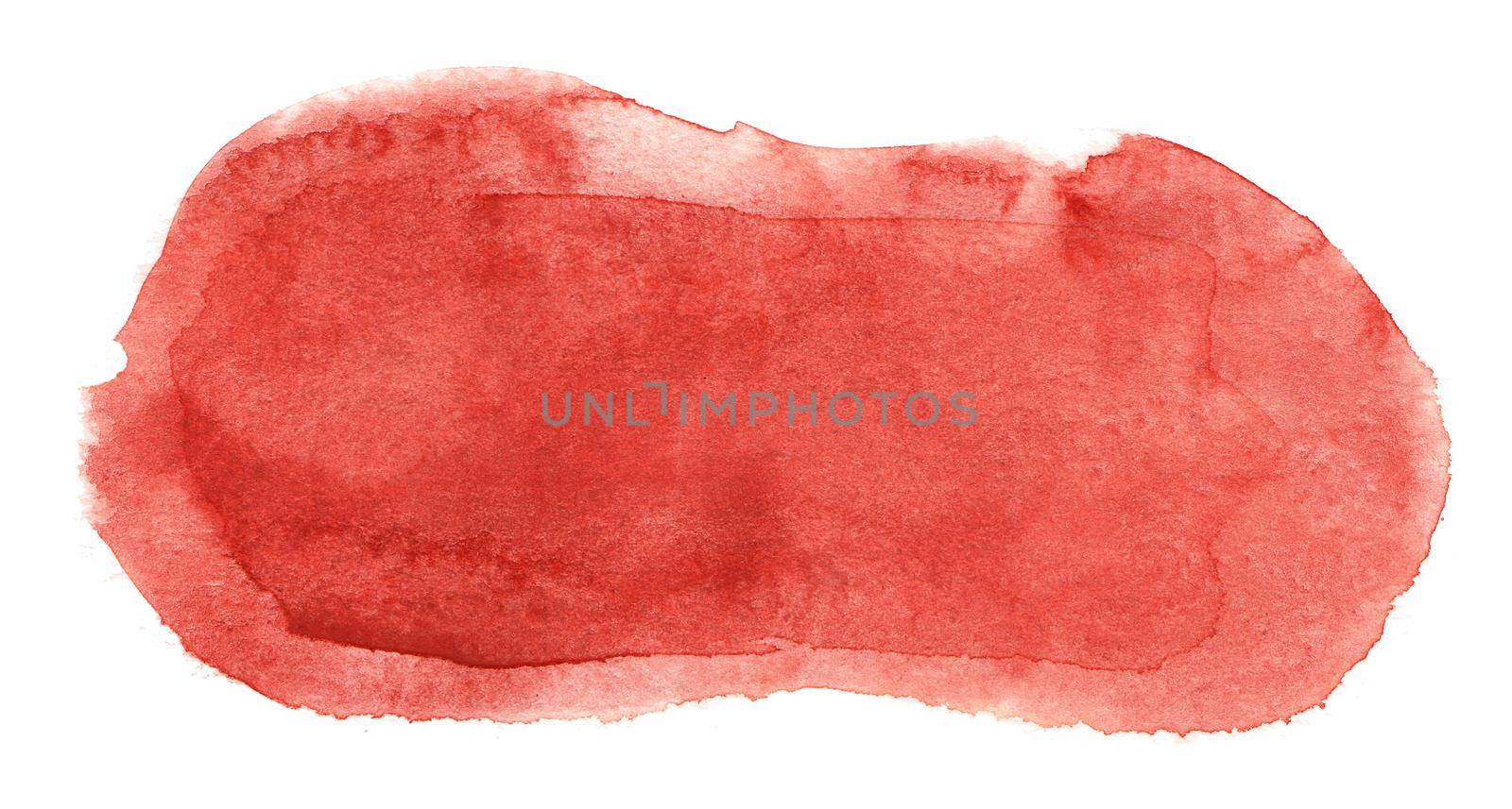 Abstract red watercolor splash texture isolated on white background. Bright fire brick paint stain drops. Abstract illustration, banner, poster for text, decoration element