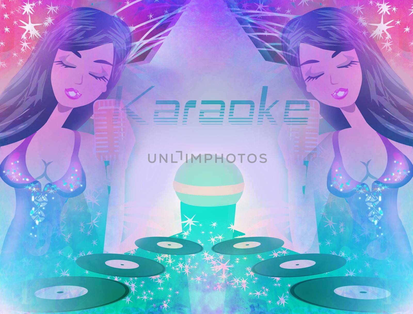 Karaoke night, abstract illustration with microphone and singer by JackyBrown