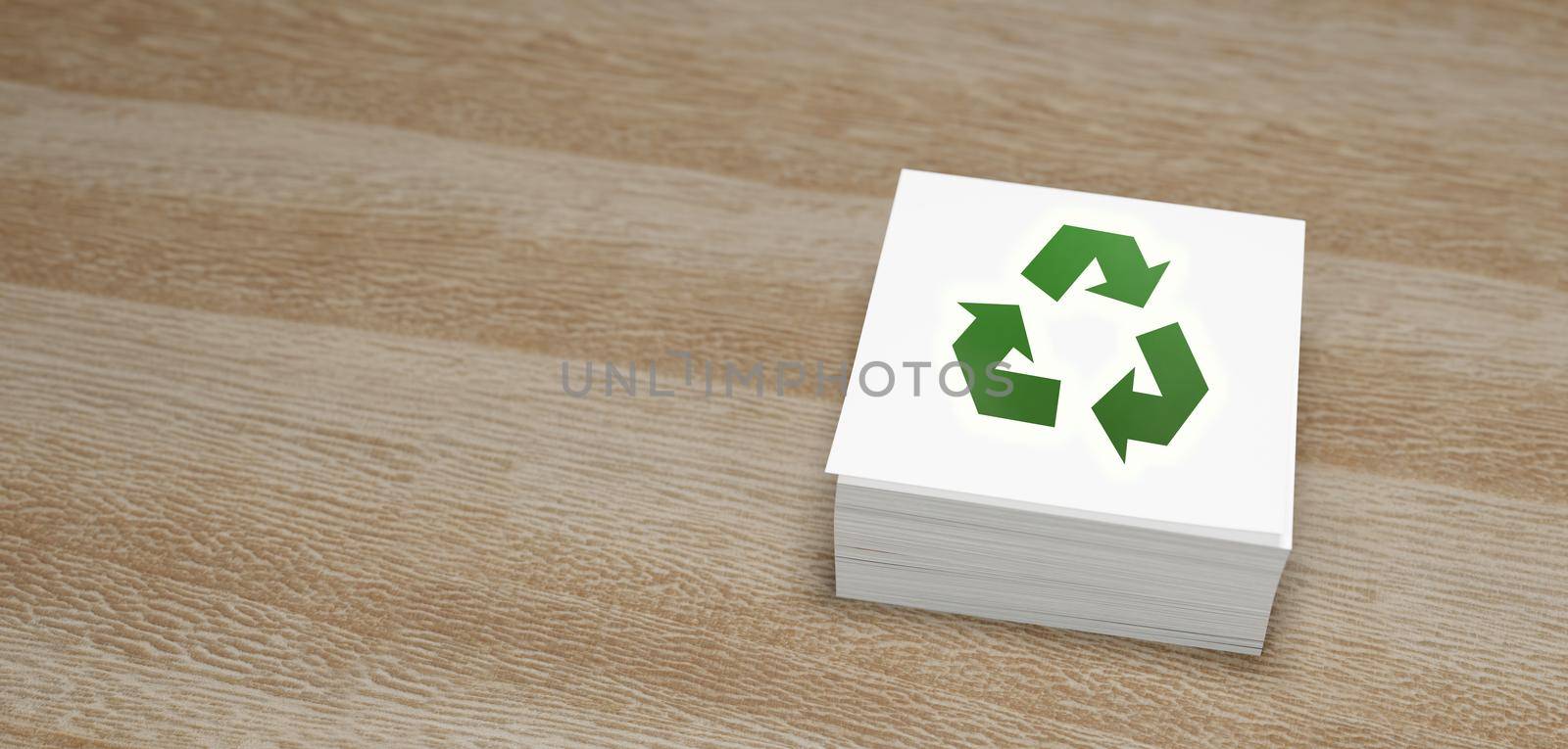 Recycle icon on paper with empty space banner background 3D Render by yay_lmrb