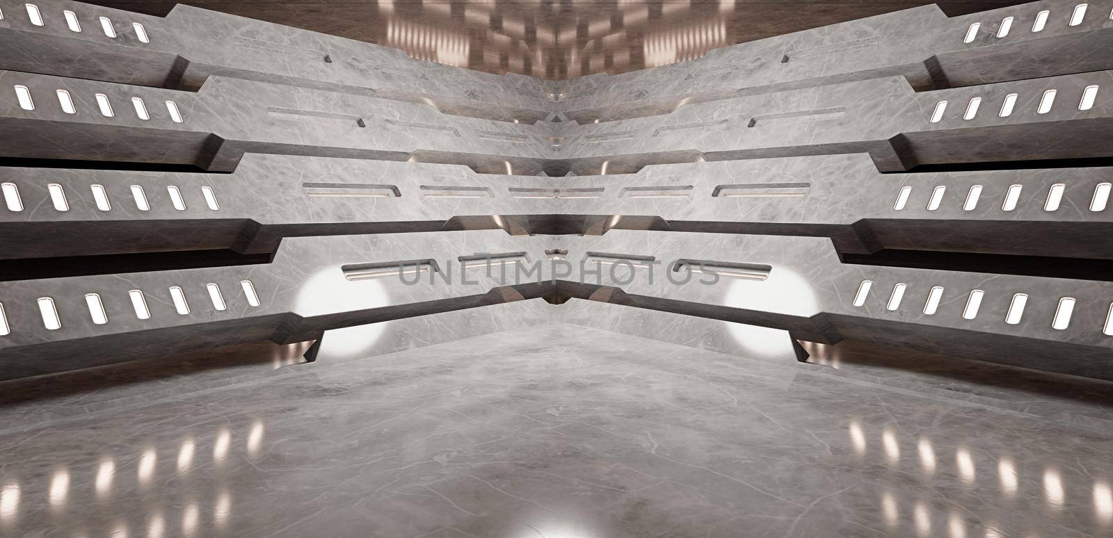 Metallic Or Concrete Cyberpunk Alien Interior Empty Studio Dark Abstract Background Alien Futuristic Concept 3D Rendering
