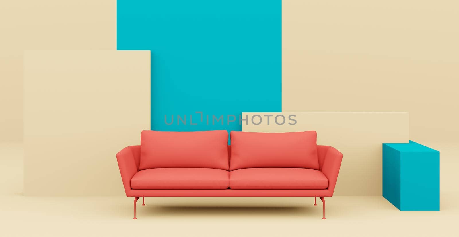 3d Abstract interior. Interior template. Bright color in the interior