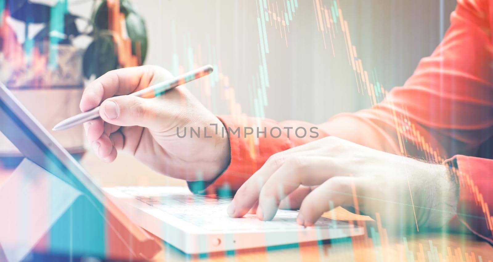 Businessman working on his laptop , international system concept