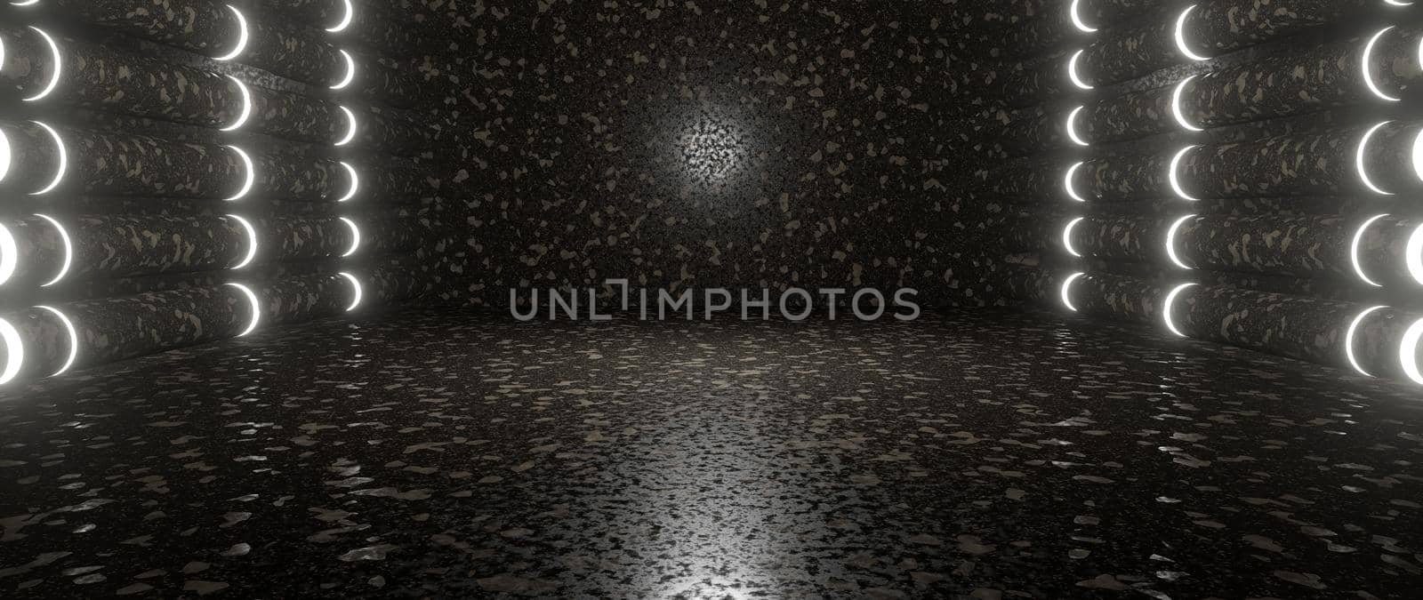 Empty Corridor Tunnel Dark Grey Banner Background 3D Illustration