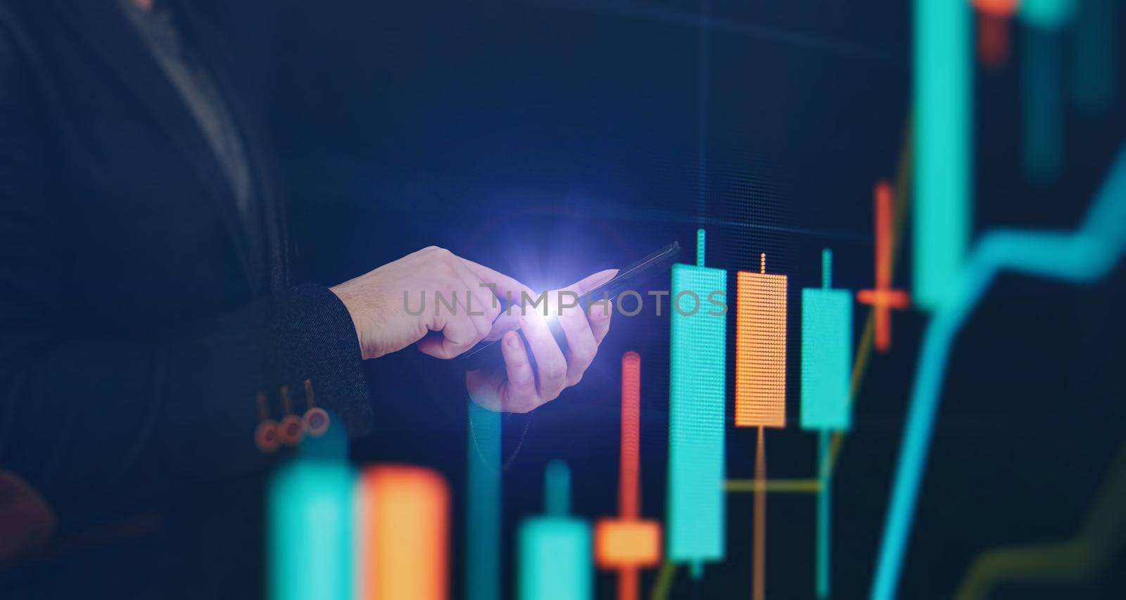 Finance Content marketing.Business Analytics Data Management System concept on dark background.