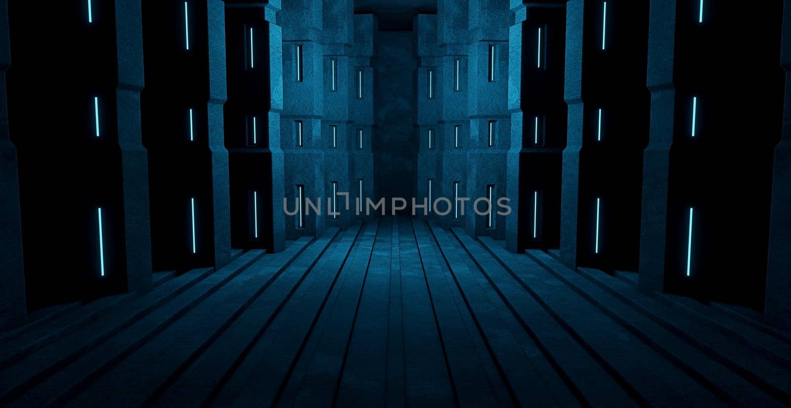 Space Futuristic Technology Hall Or Corridor Baby Blue Abstract Pedestal Concept by yay_lmrb