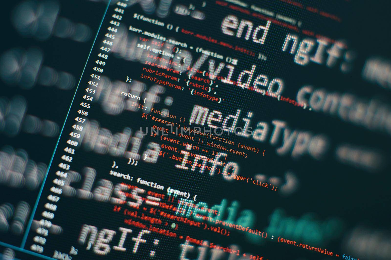 Software develop company office. Database bits access stream visualisation. Programming code abstract