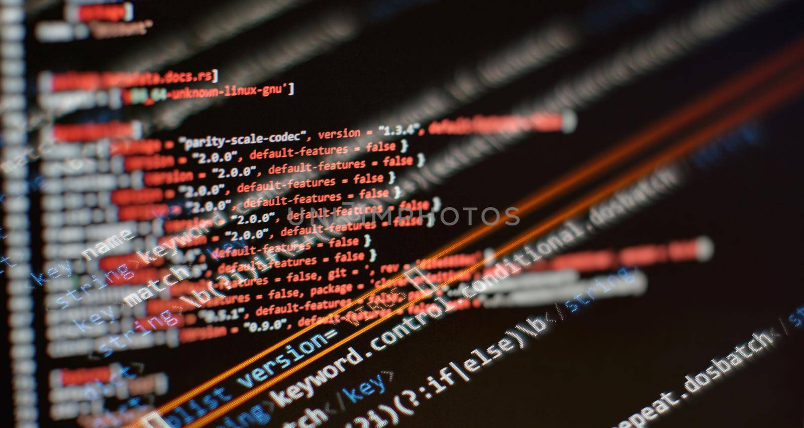 Laptop Display Closeup Photo. Information technology website coding standards for web design Programmer developer screen.