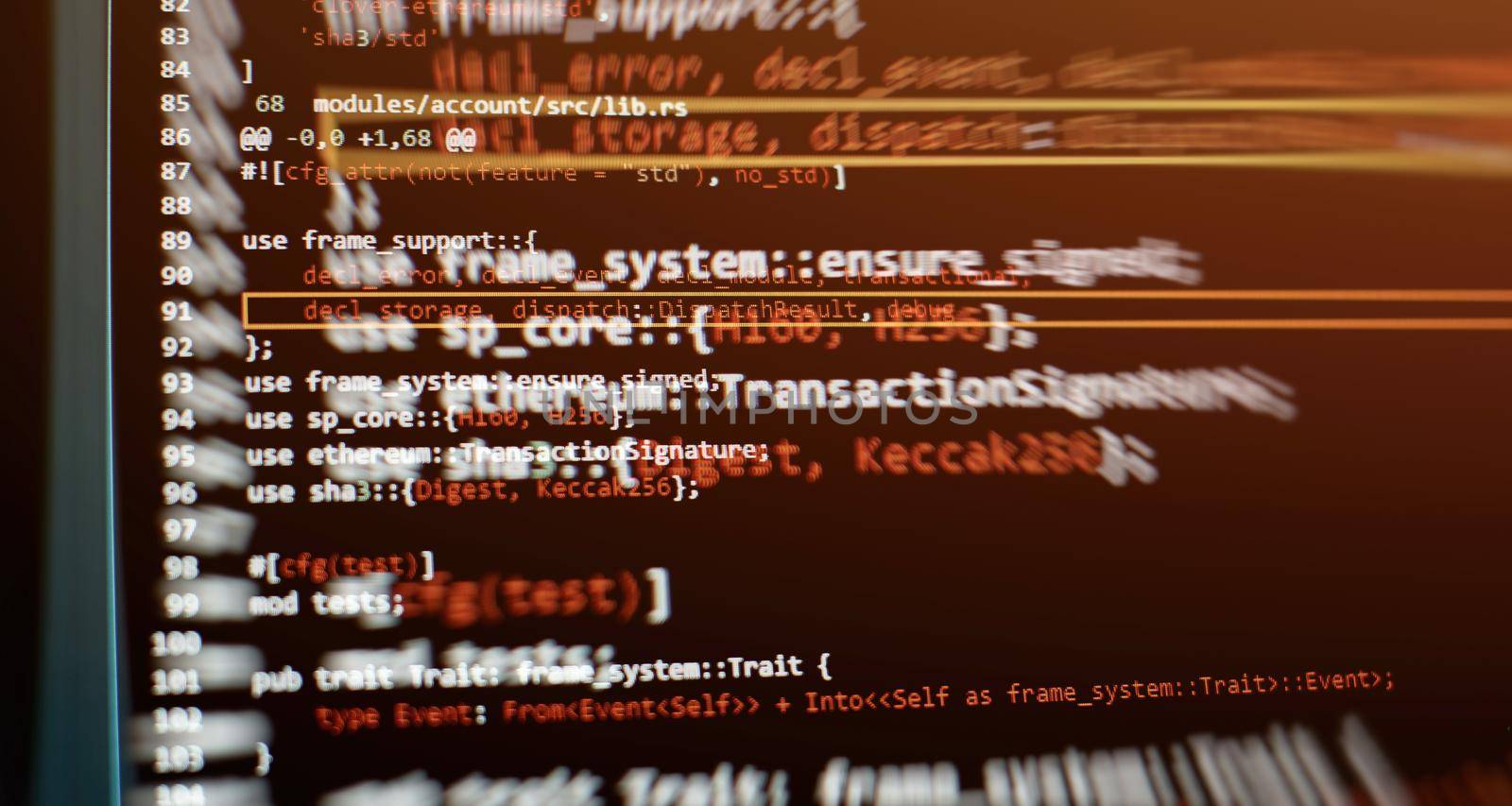 Writing programming functions on laptop. Big data and Internet of things trend. Software development. Internet security hacke