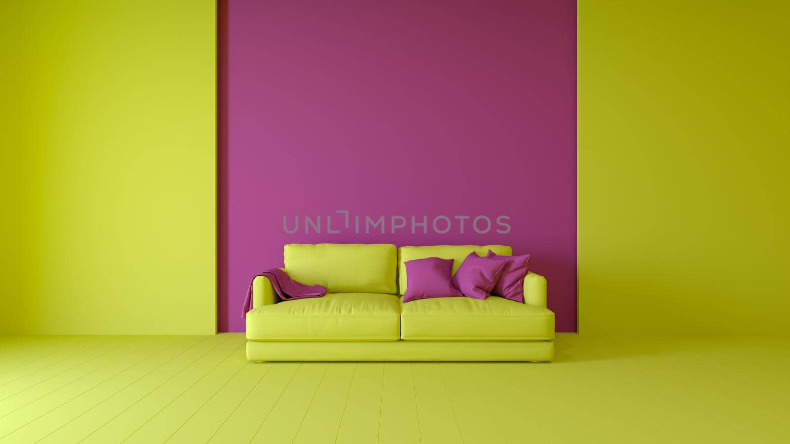 3d Abstract interior. Interior template. Bright color in the interior