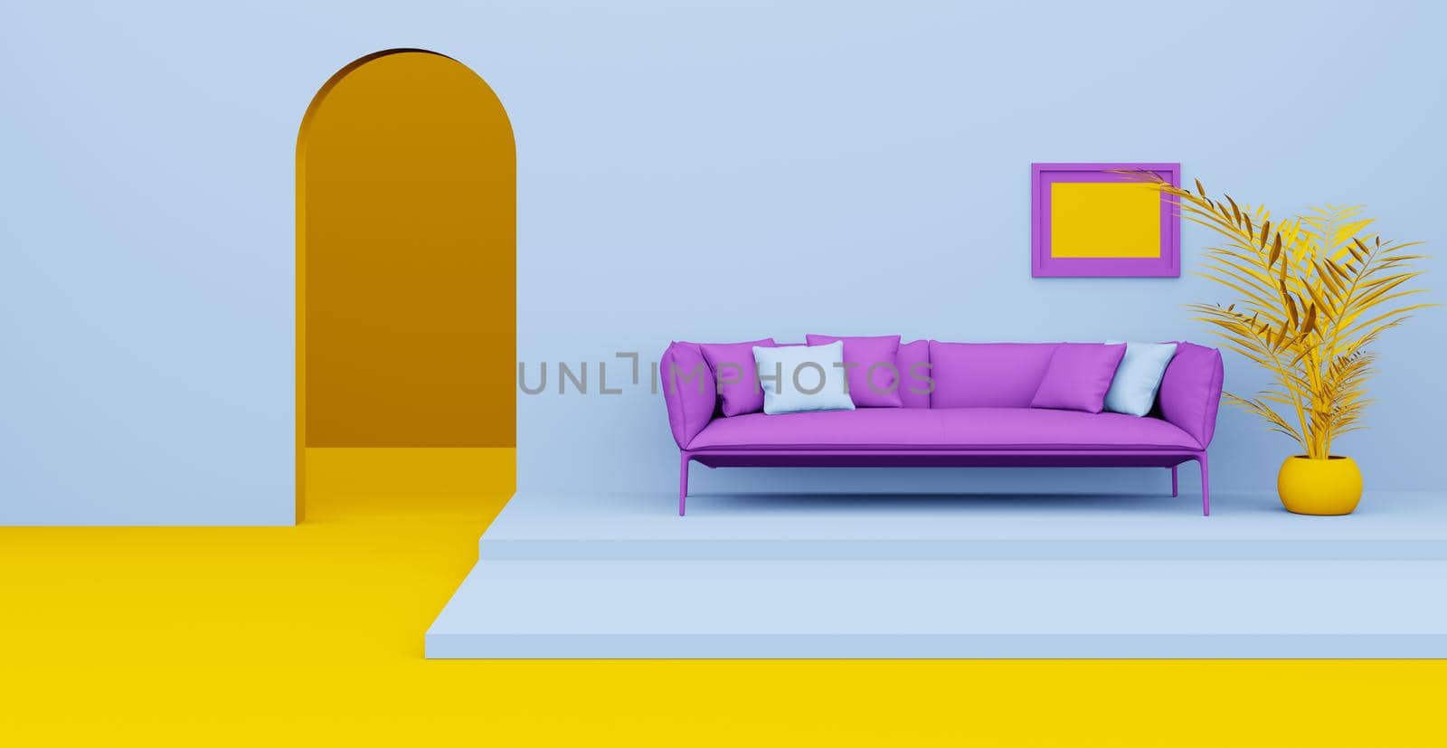 3d Abstract interior. Interior template. Bright color in the interior