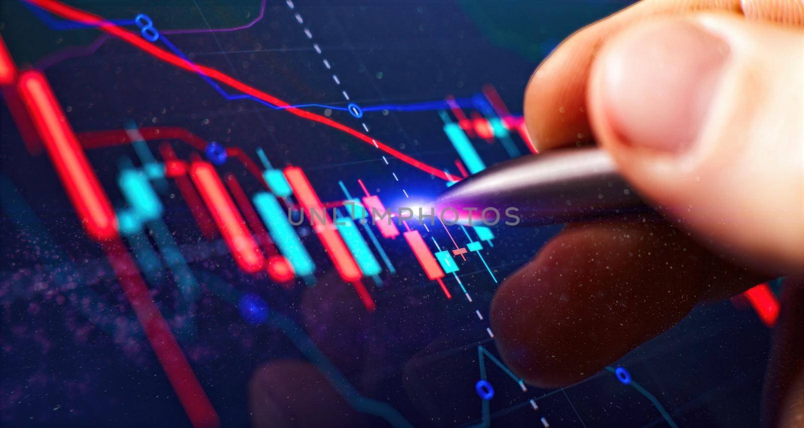 analysis for professional technical analysis on the monitor of a computer. Fundamental and technical analysis concept.