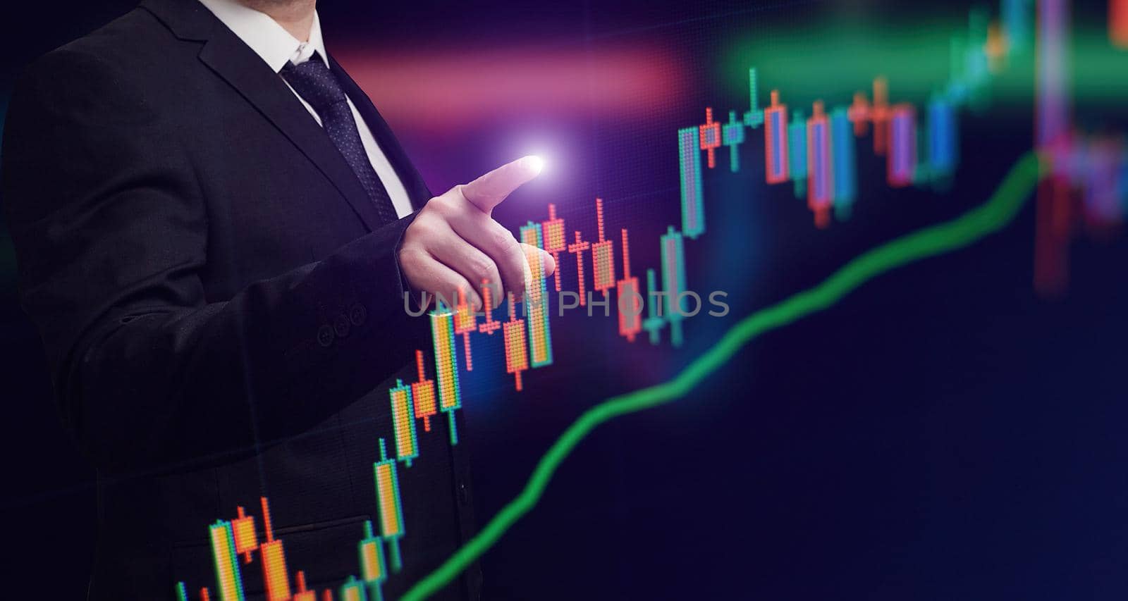 Development and growth business. man hand pointing line dot graph corporate future growth plan