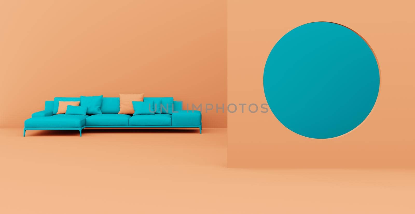 3d Abstract interior. Interior template. Bright color in the interior