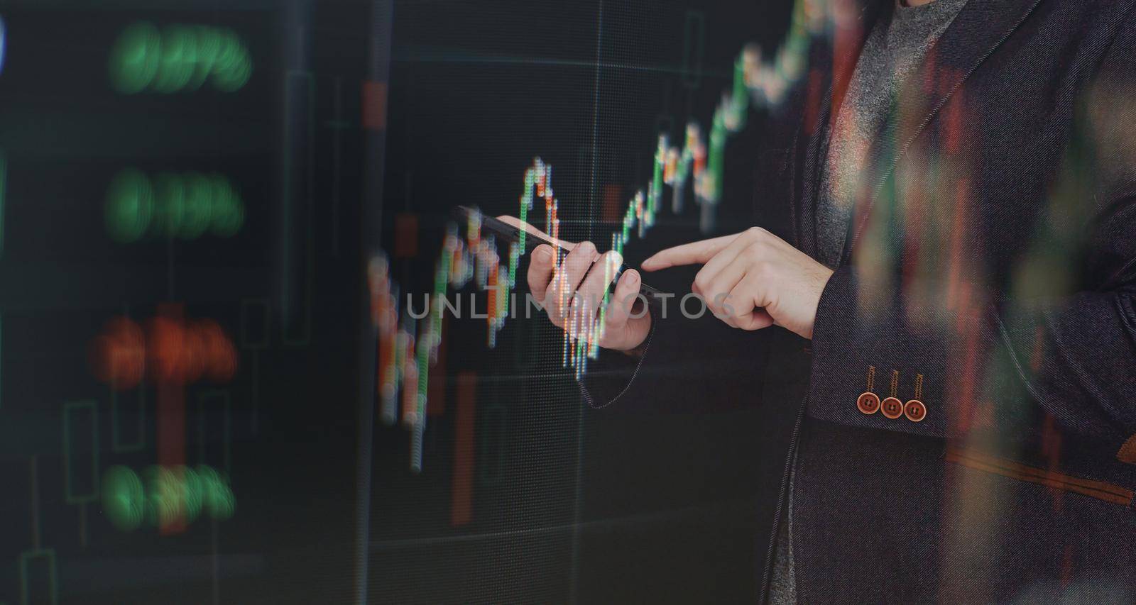Finance Content marketing.Business Analytics Data Management System concept on dark background.
