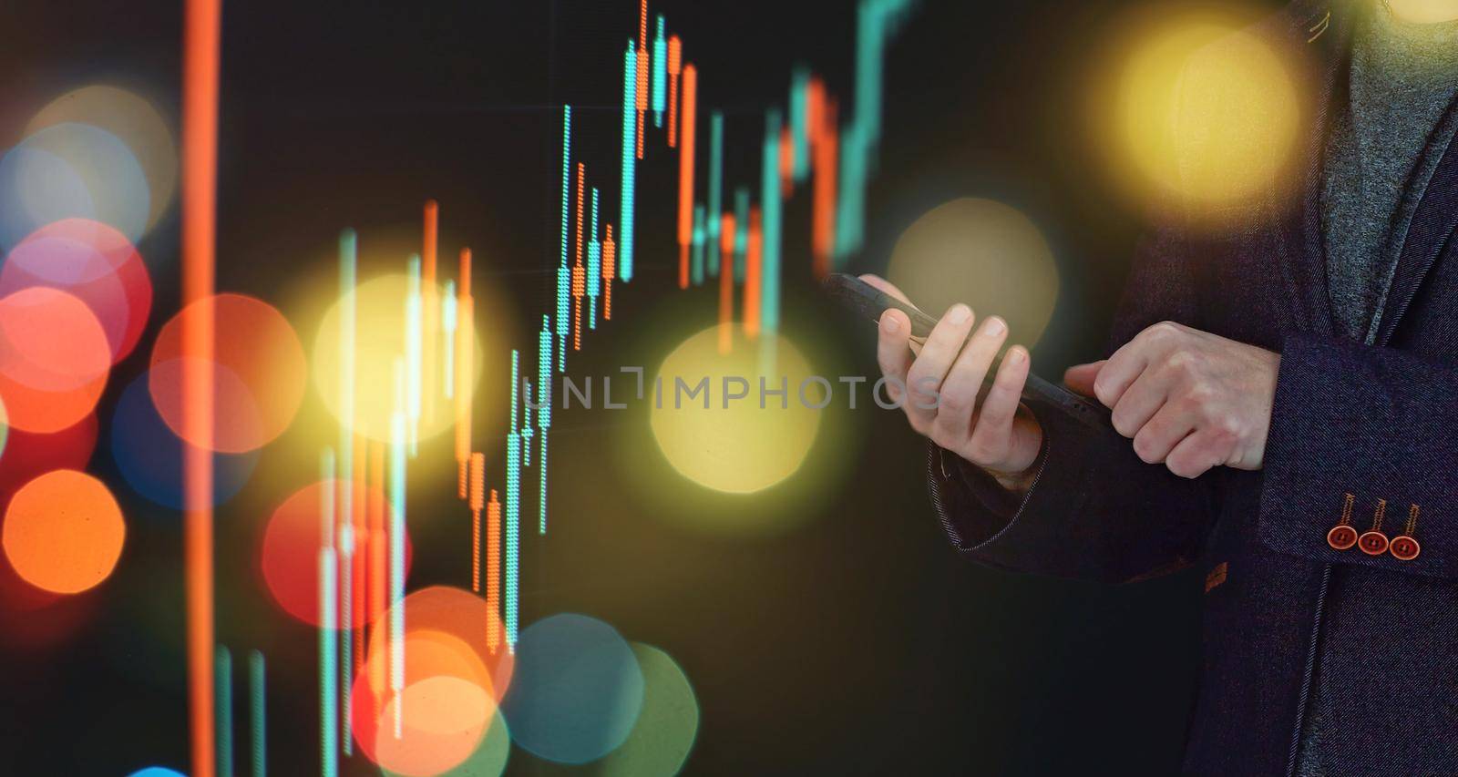 Finance Content marketing.Business Analytics Data Management System concept on dark background.
